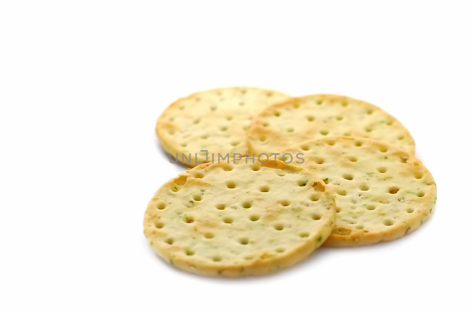 luxury herb flavoured crackers isolated on white