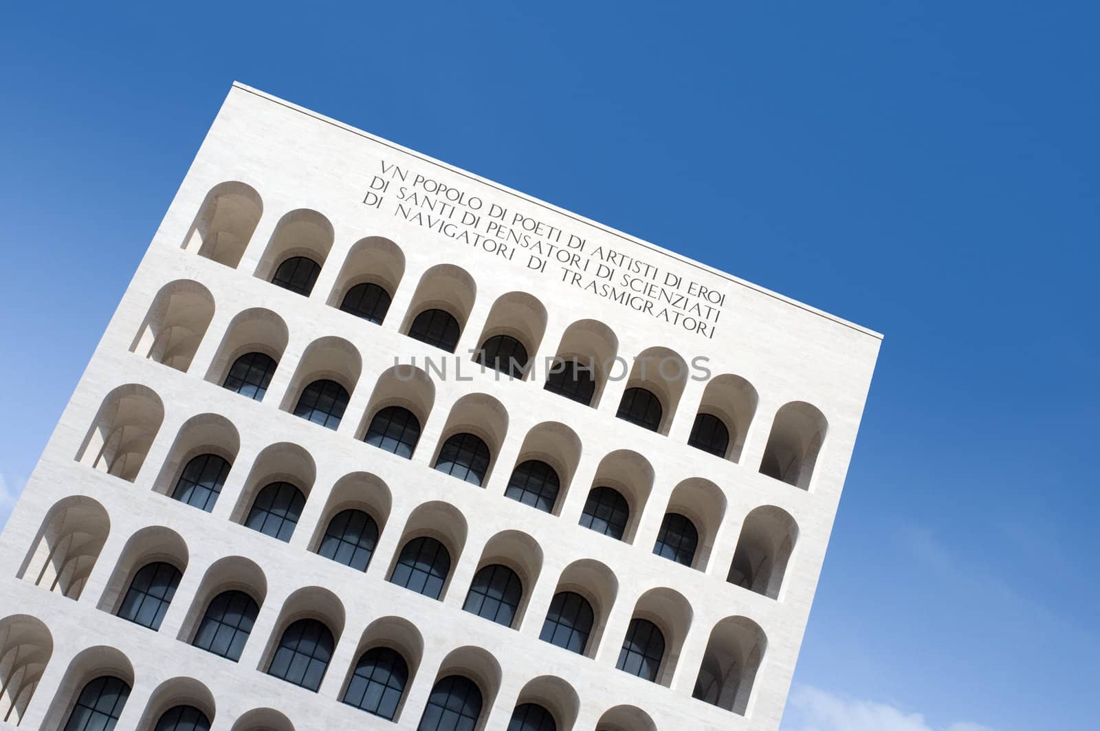 Squared colosseum  with copyspace - Eur zone - Rome Italy.