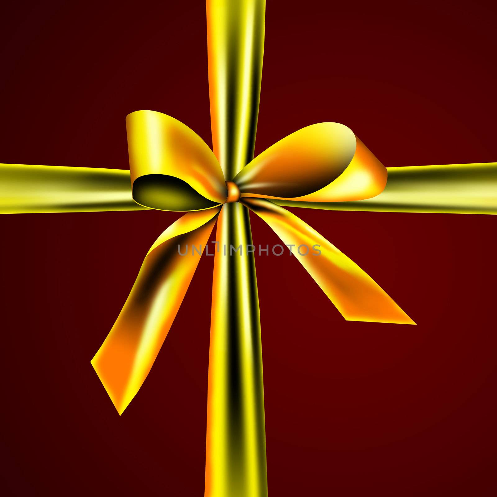 A golden ribbon with a knot isolated on red