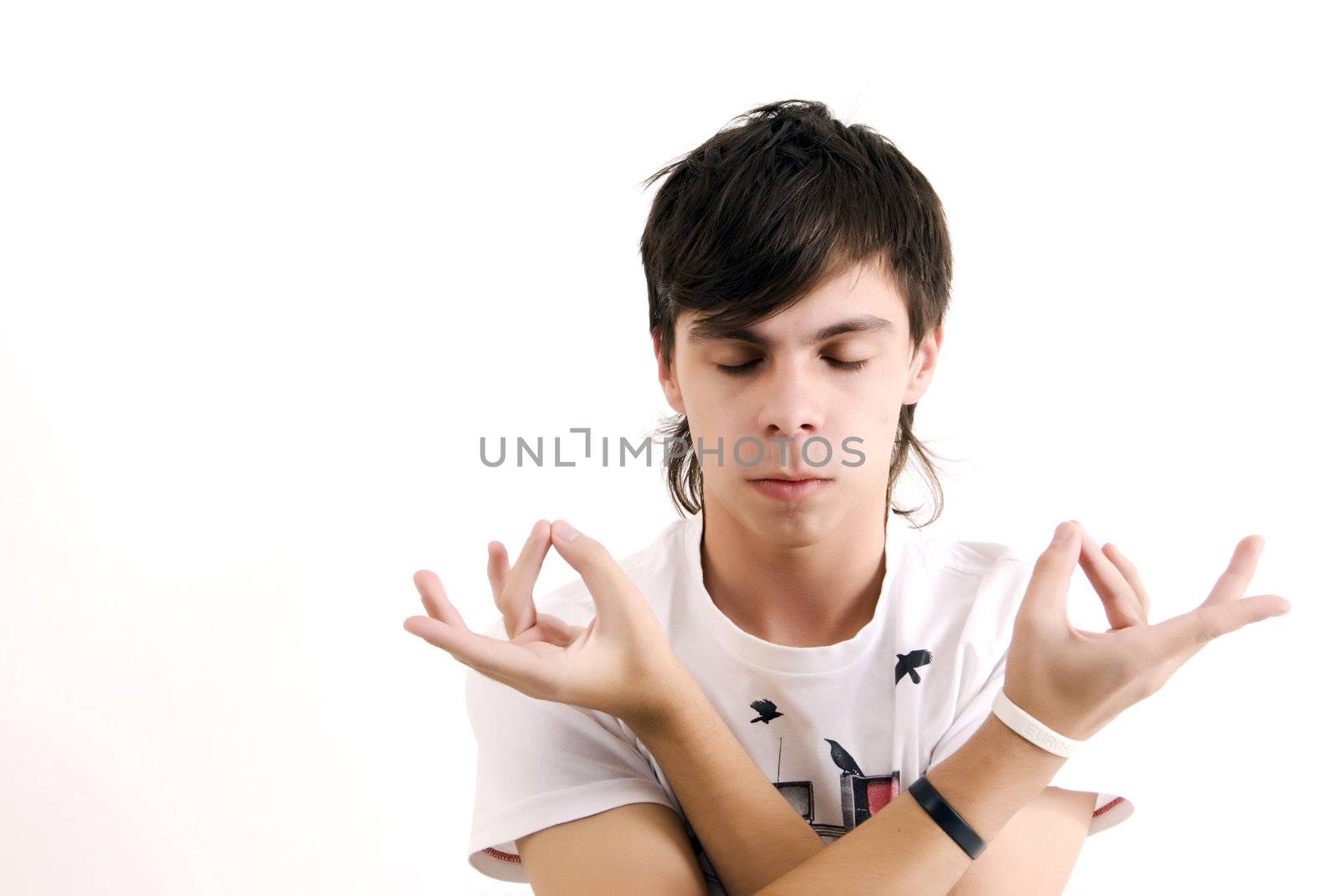 Young man meditating and relaxing