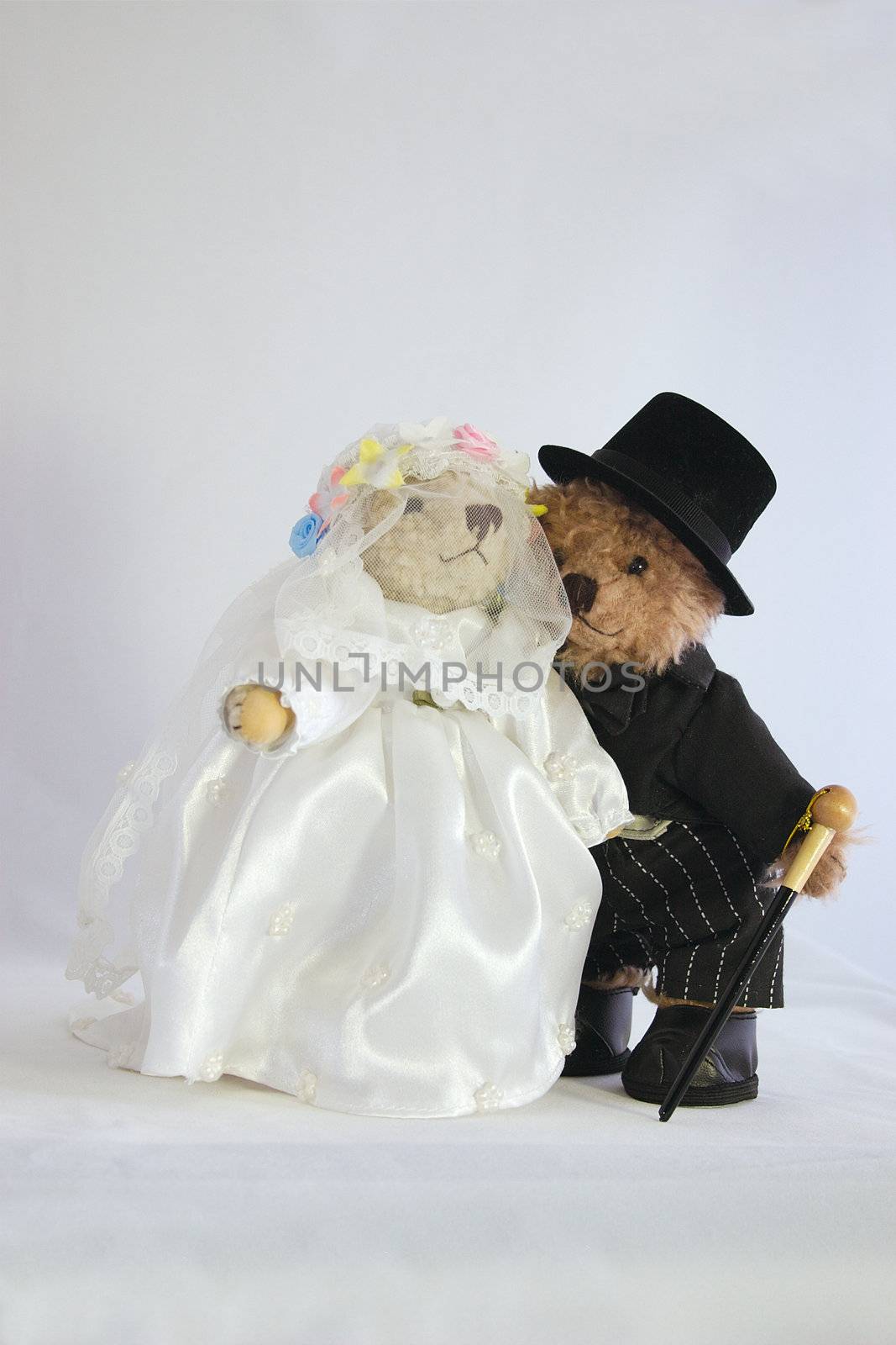 teddies dressed as bride and groom