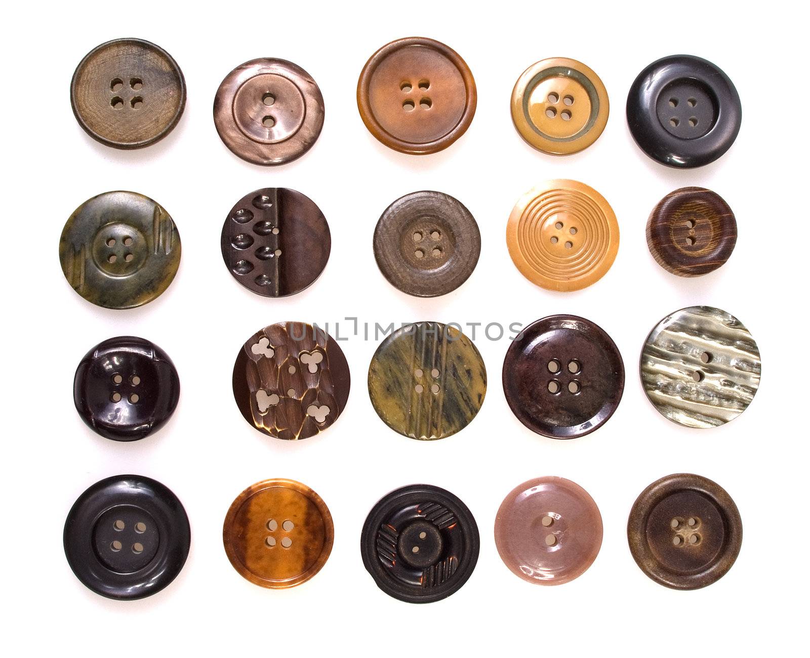 collection of various sewing button on white background