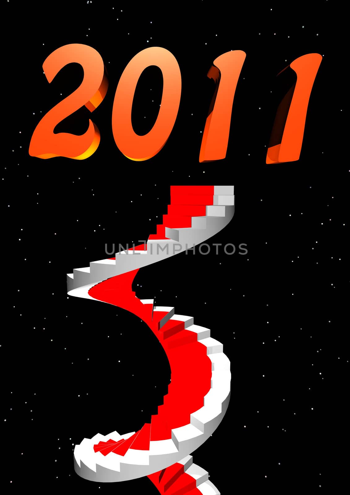 Red and white stairs going to 2011 by starry night