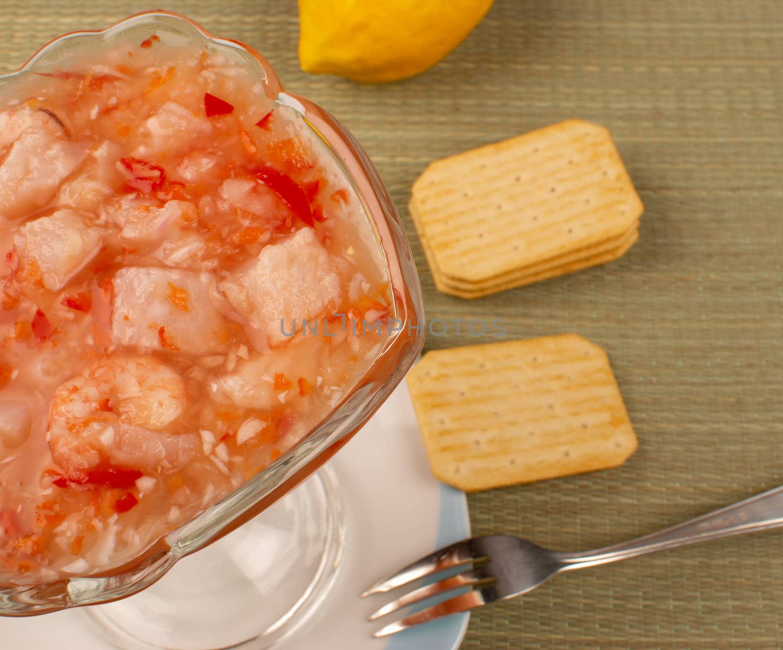 Freshly prepared hake ceviche, south american cuisine