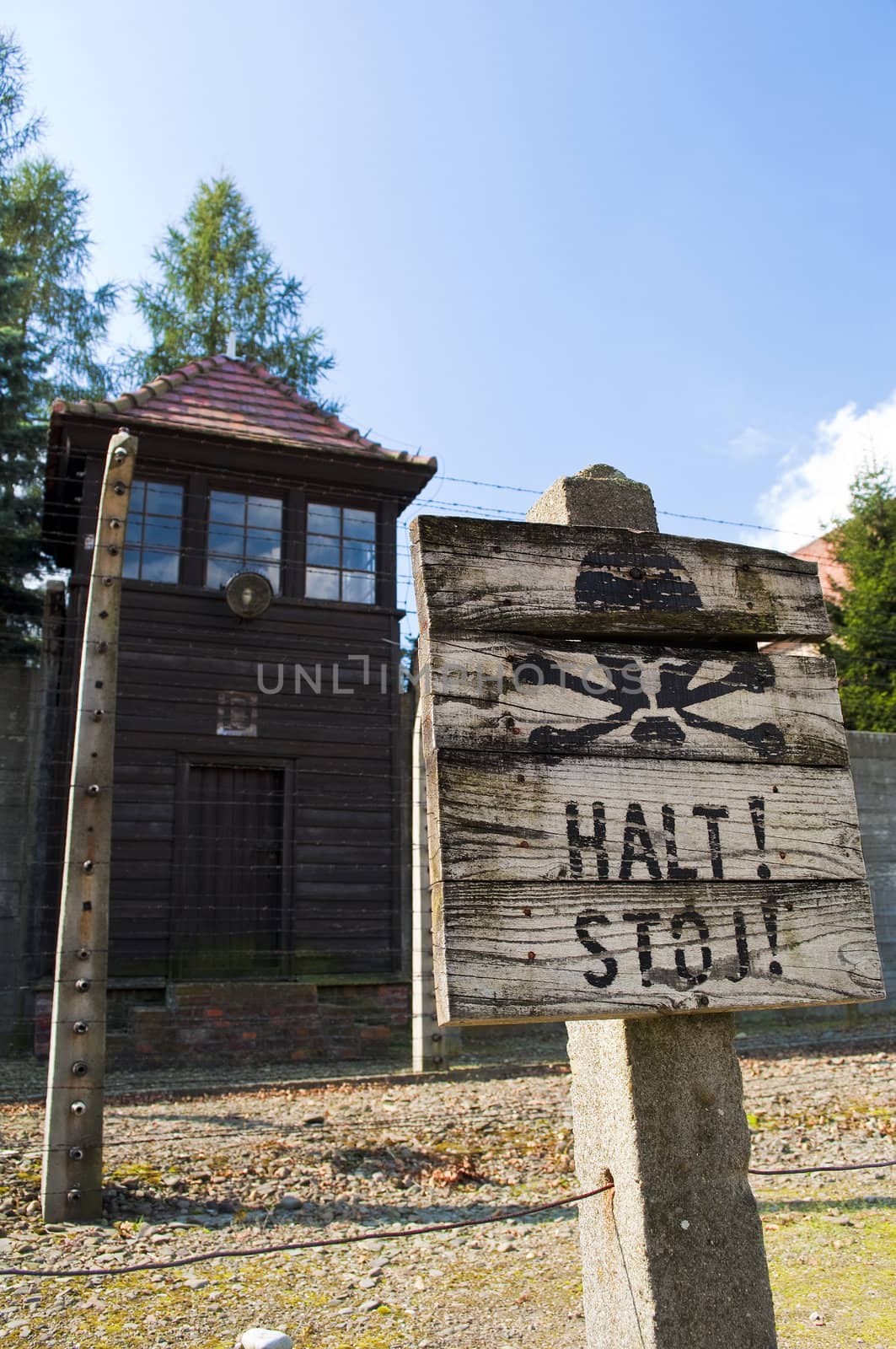 Stop sign at Auschwitz concentration camp. by FER737NG