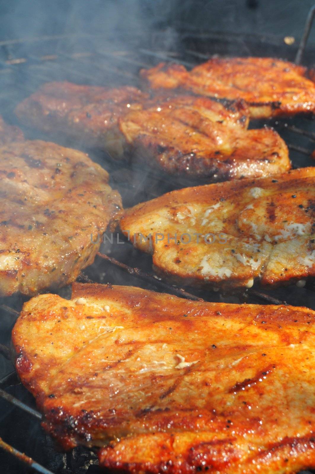 meat on the barbecue in summer showing food concept