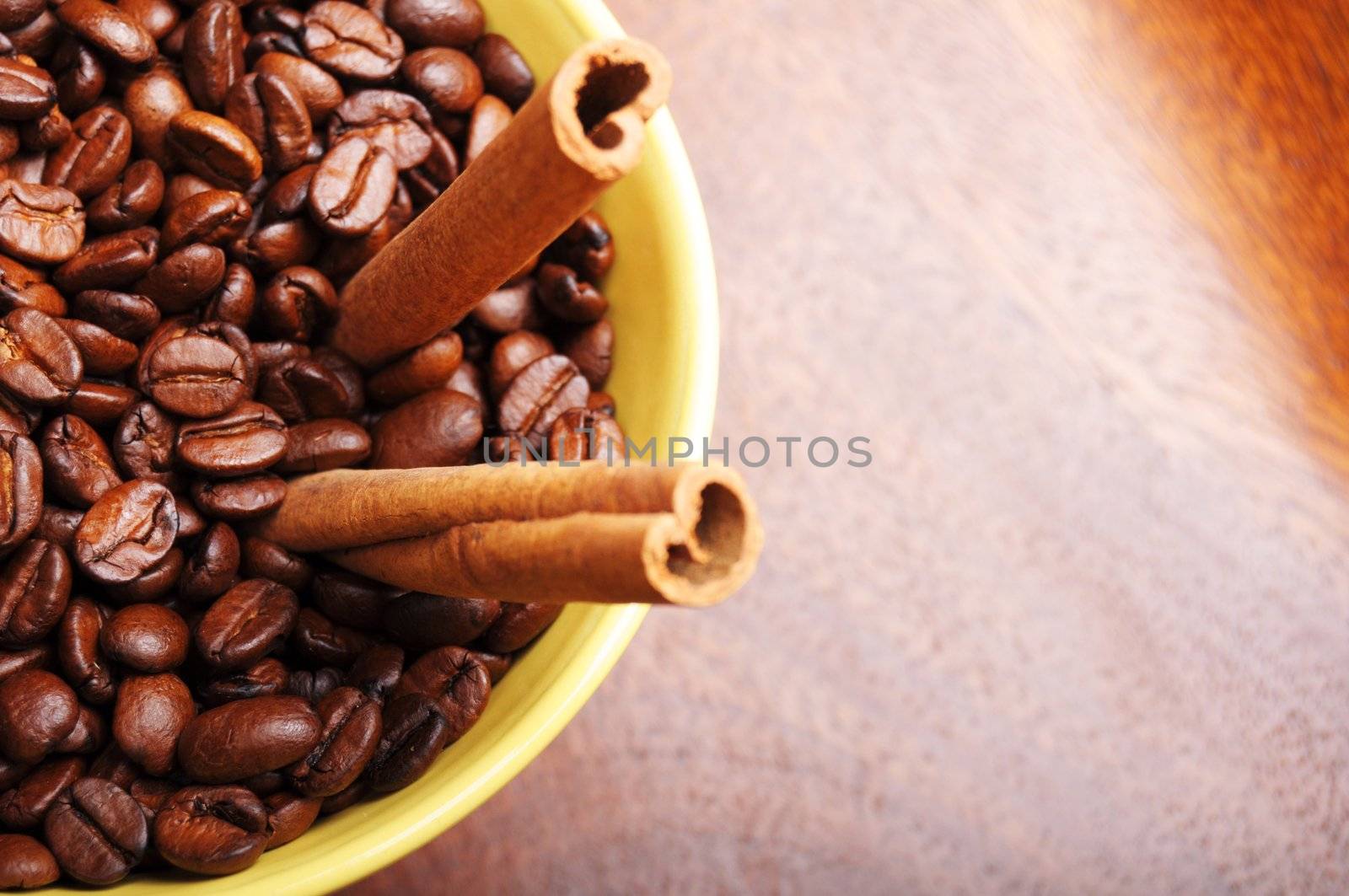 cinnamon and coffee showing food concept with copyspace
