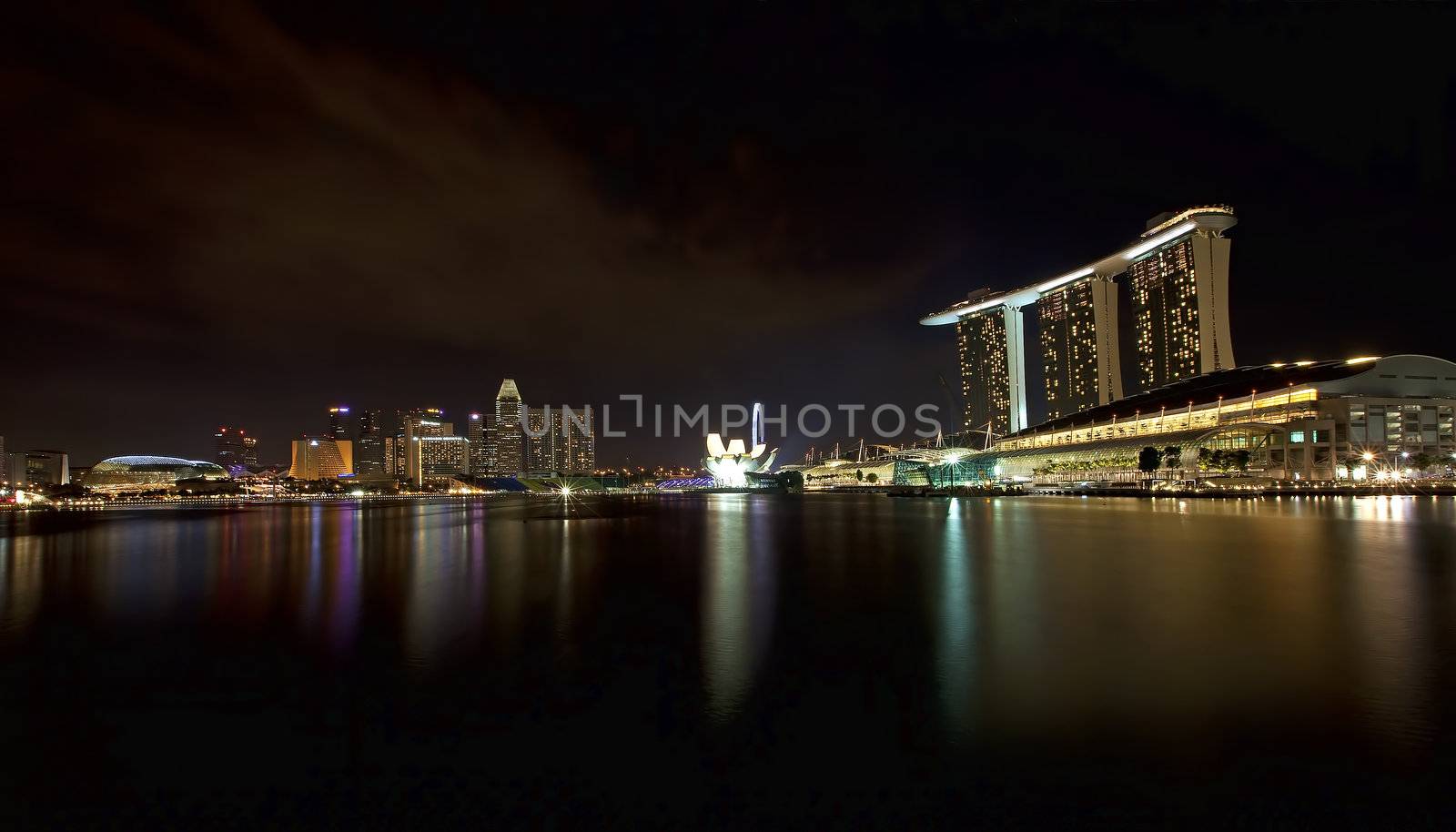 Night scene of financial district,Singapore. From the river.
