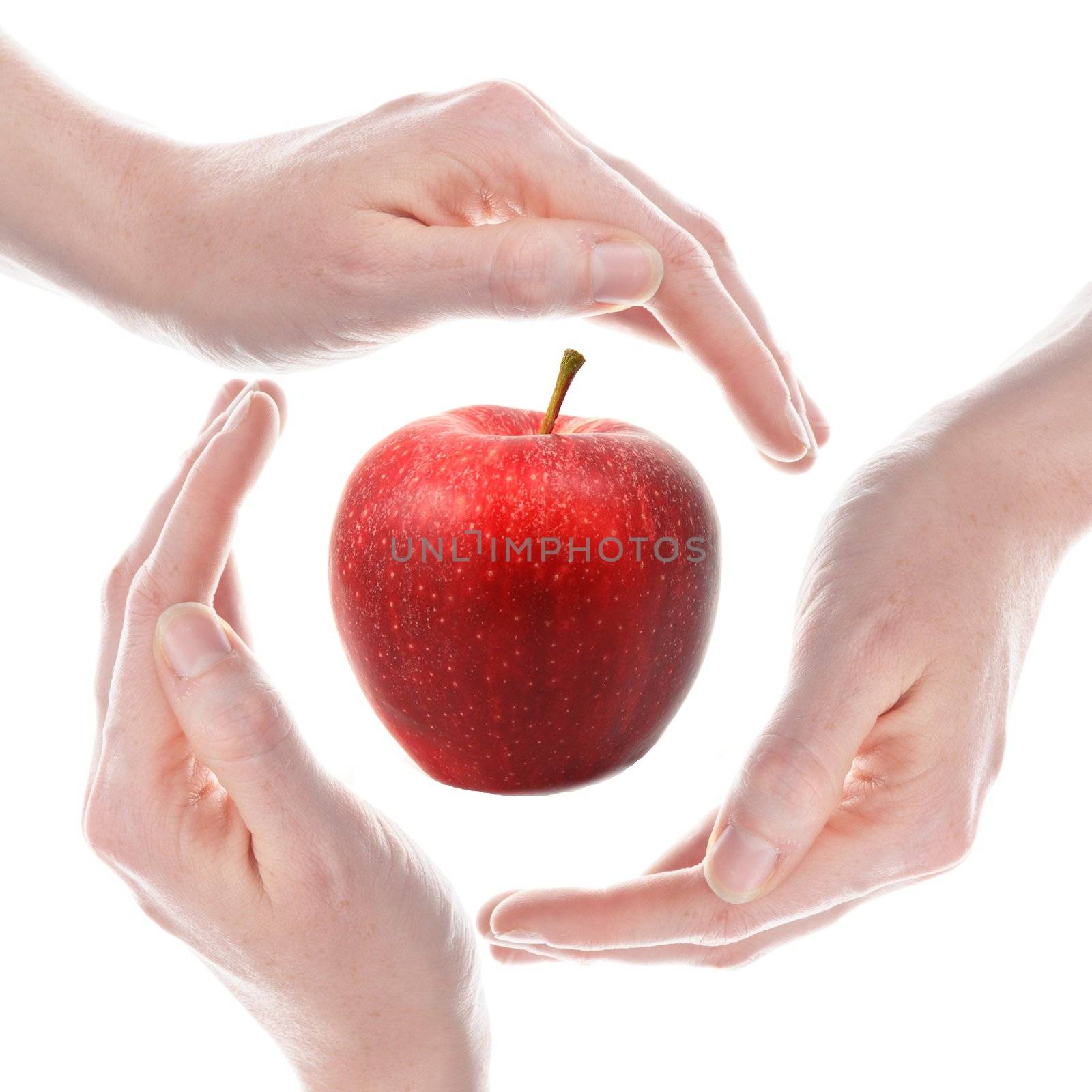 hand and apple isolated on a white background showing healthy food concept