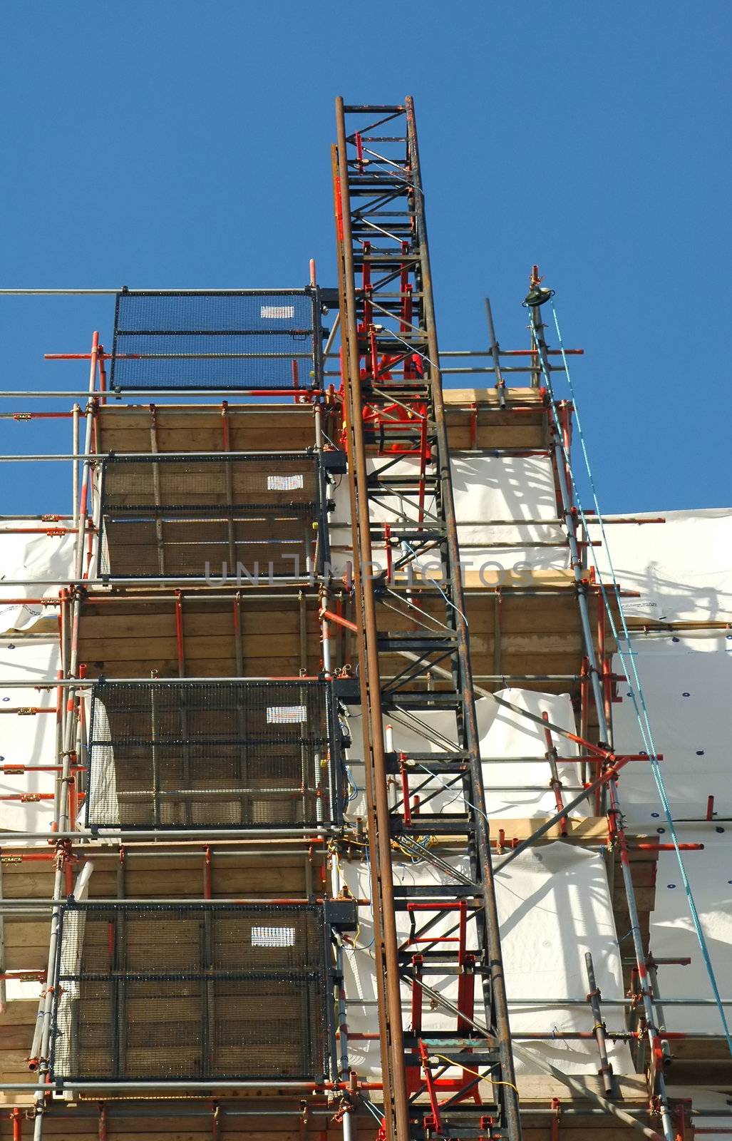 construction scaffolding covering a building exterior