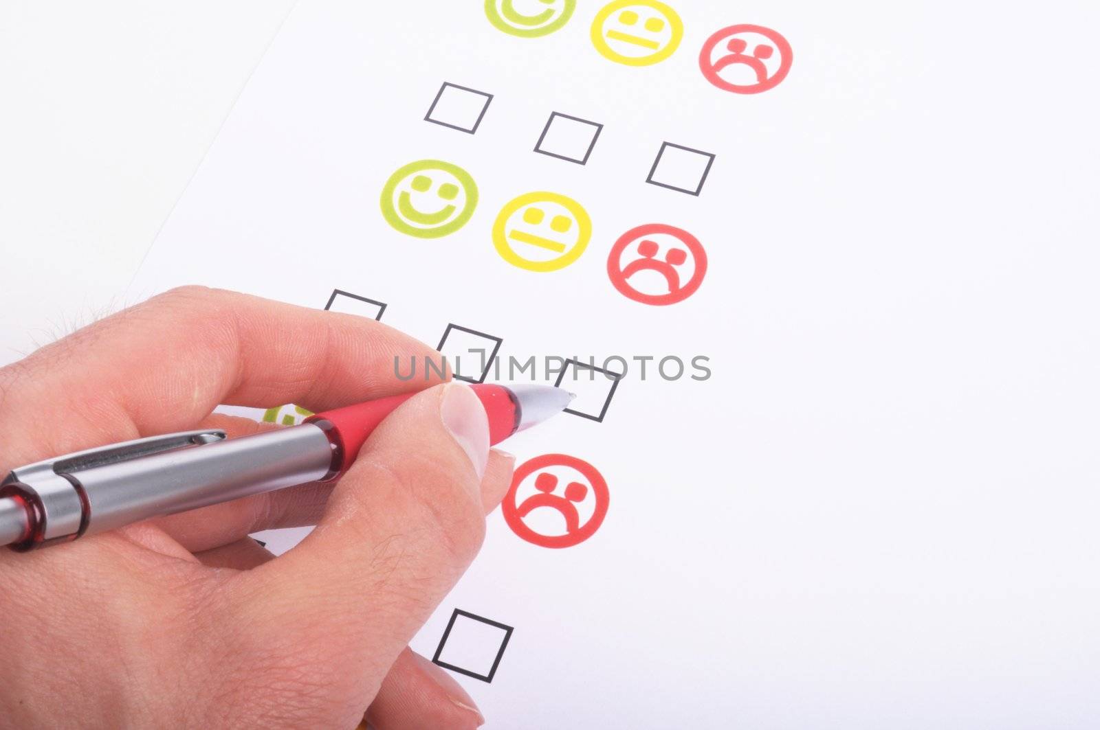 marketing interview with checkbox or tickbox and smilie