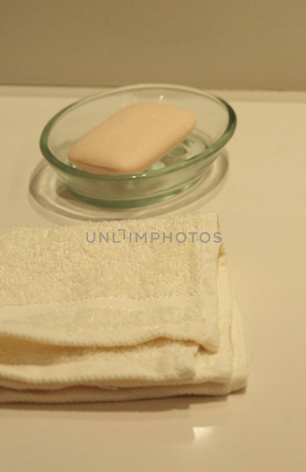 soap in a dish with a folded face close for washing