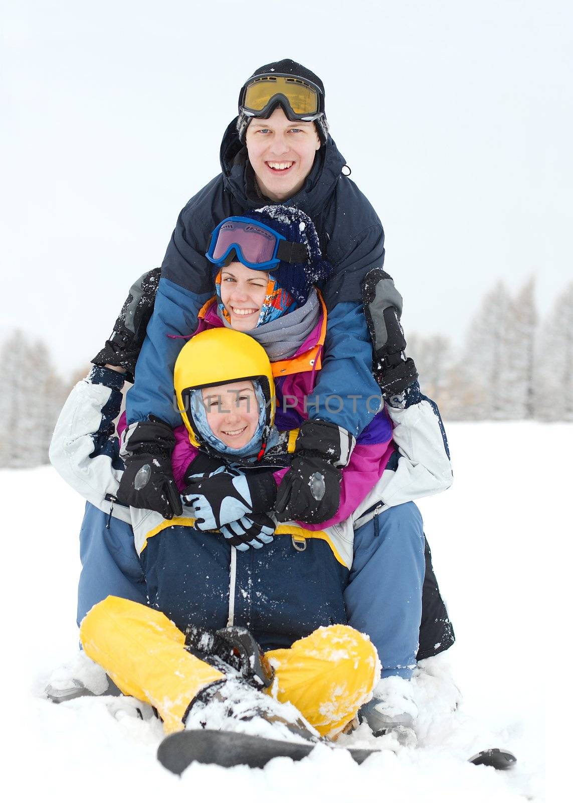 Group of young skiers having fun