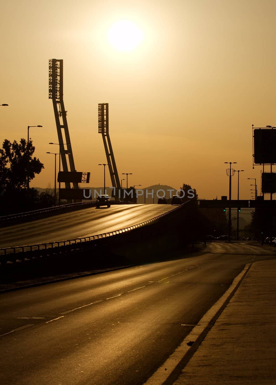 Urban main road in twilight