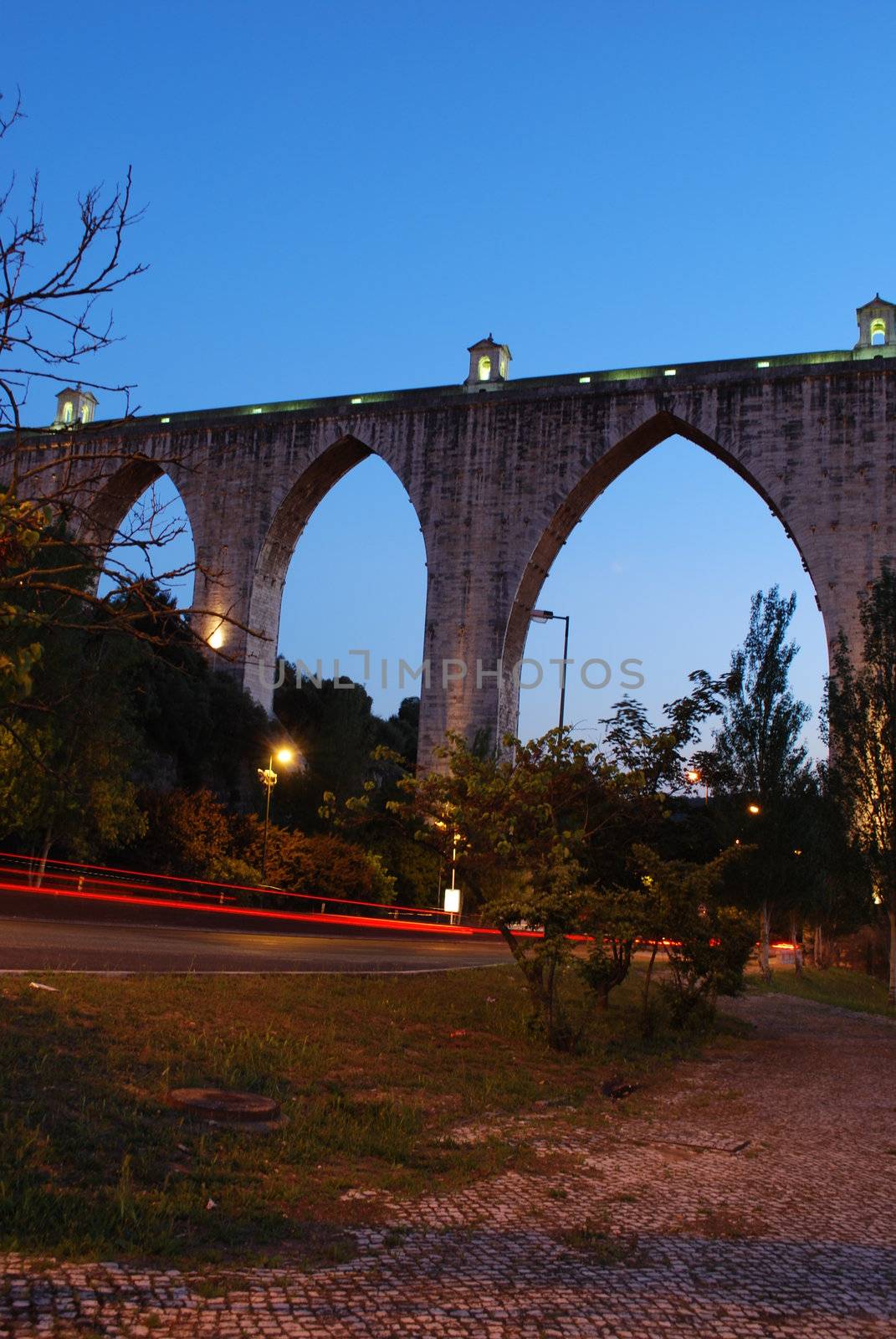 historic aqueduct in the city of Lisbon built in 18th century, Portugal