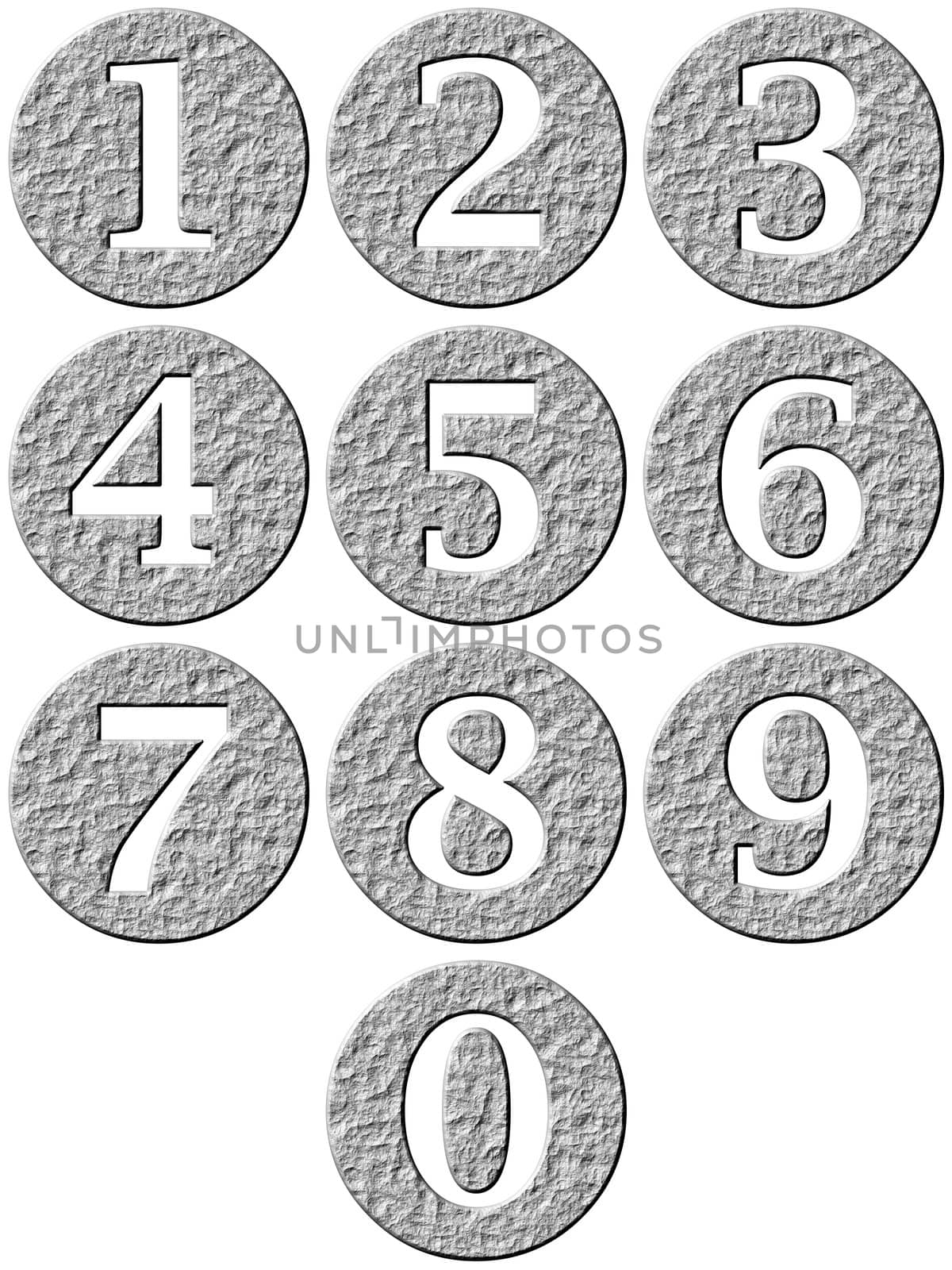 3d stone framed numbers isolated in white