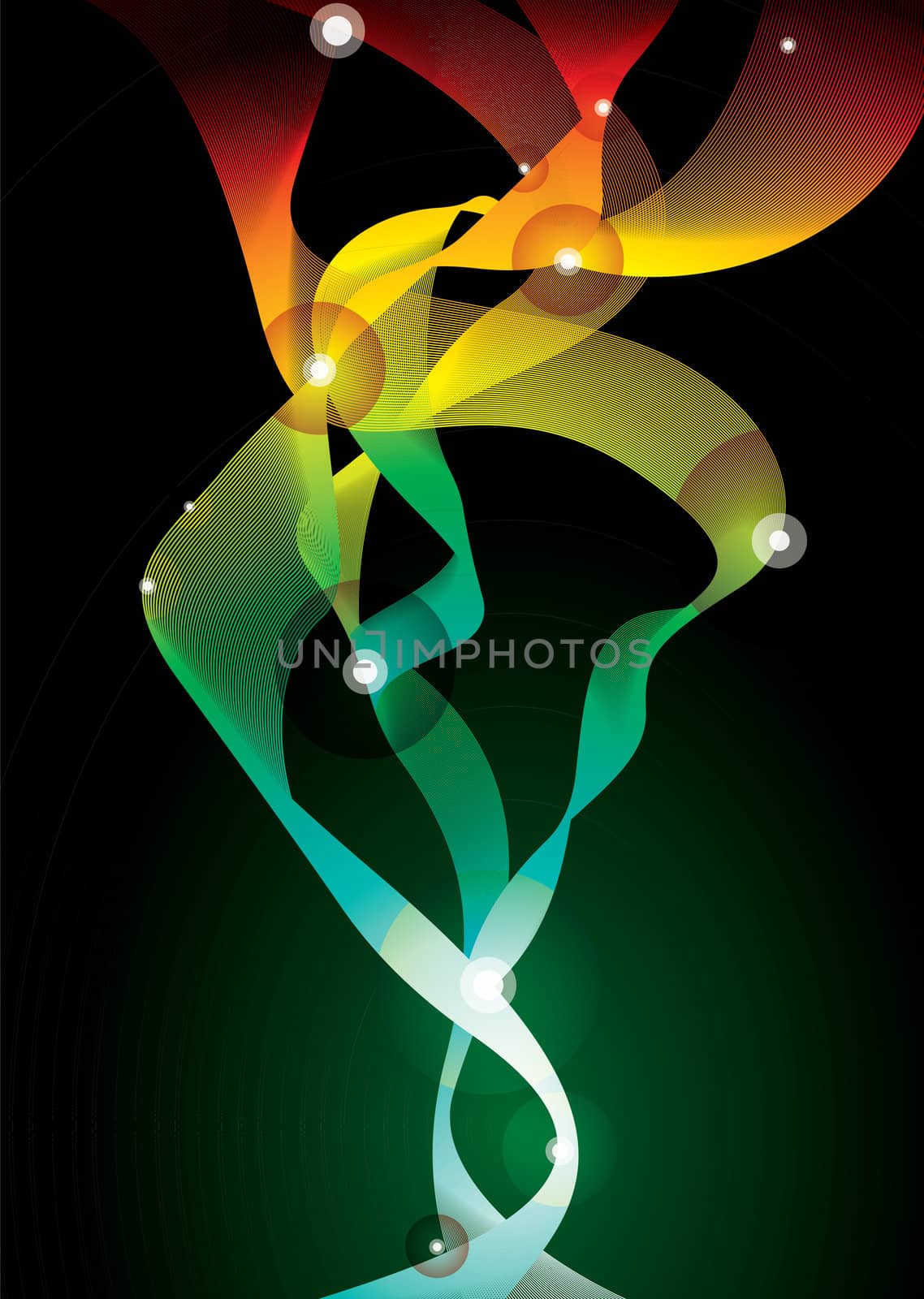 green and orange abstract space background with flowing lines
