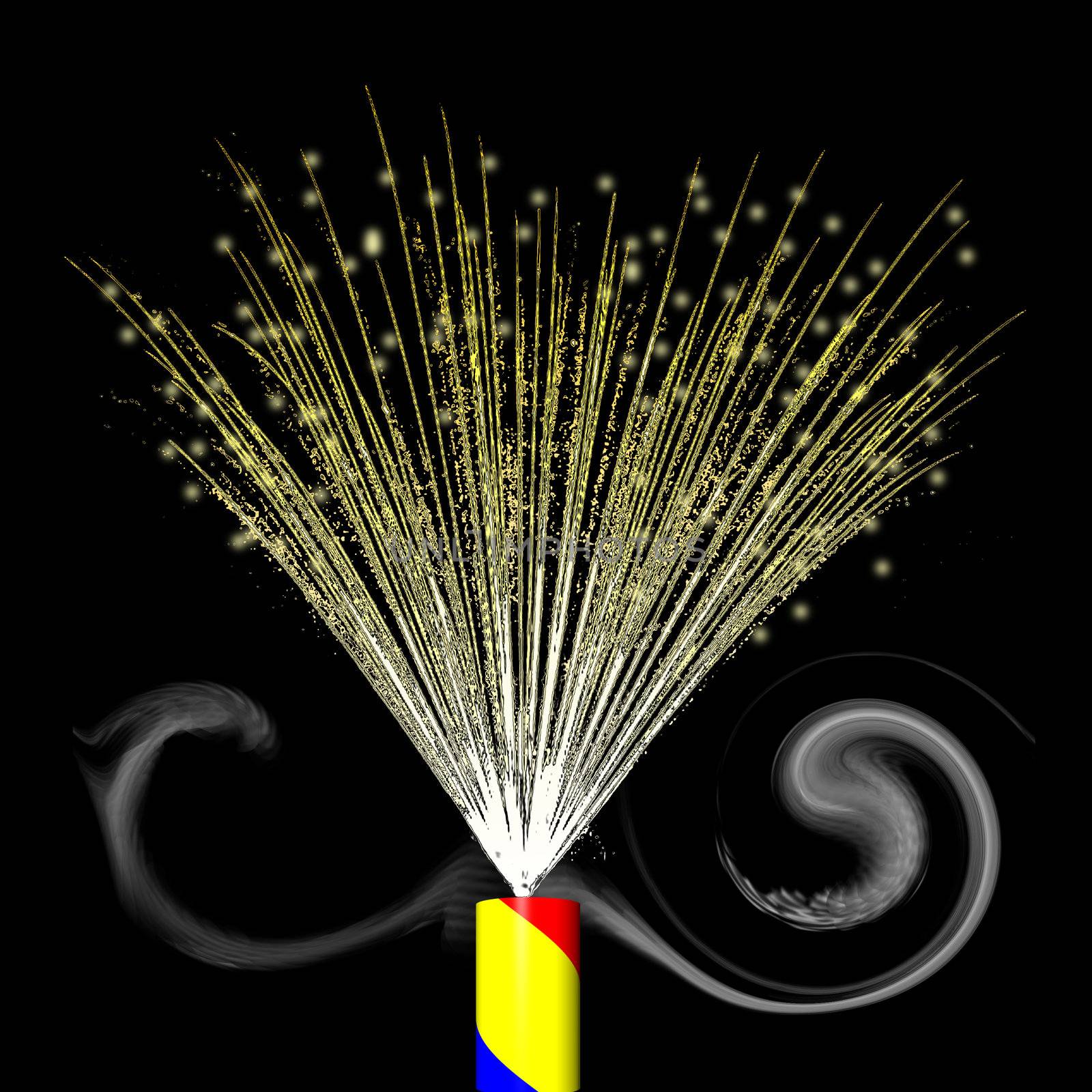 A firework streamer exploding in a golden color display.