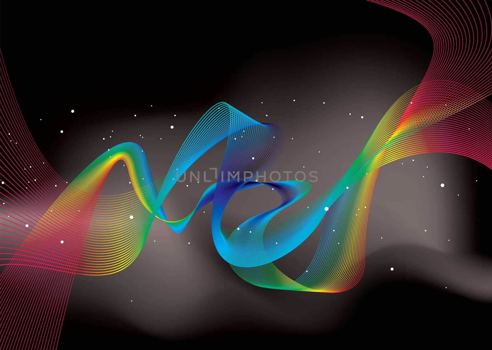 brightly colored rainbow ribbons with black space background
