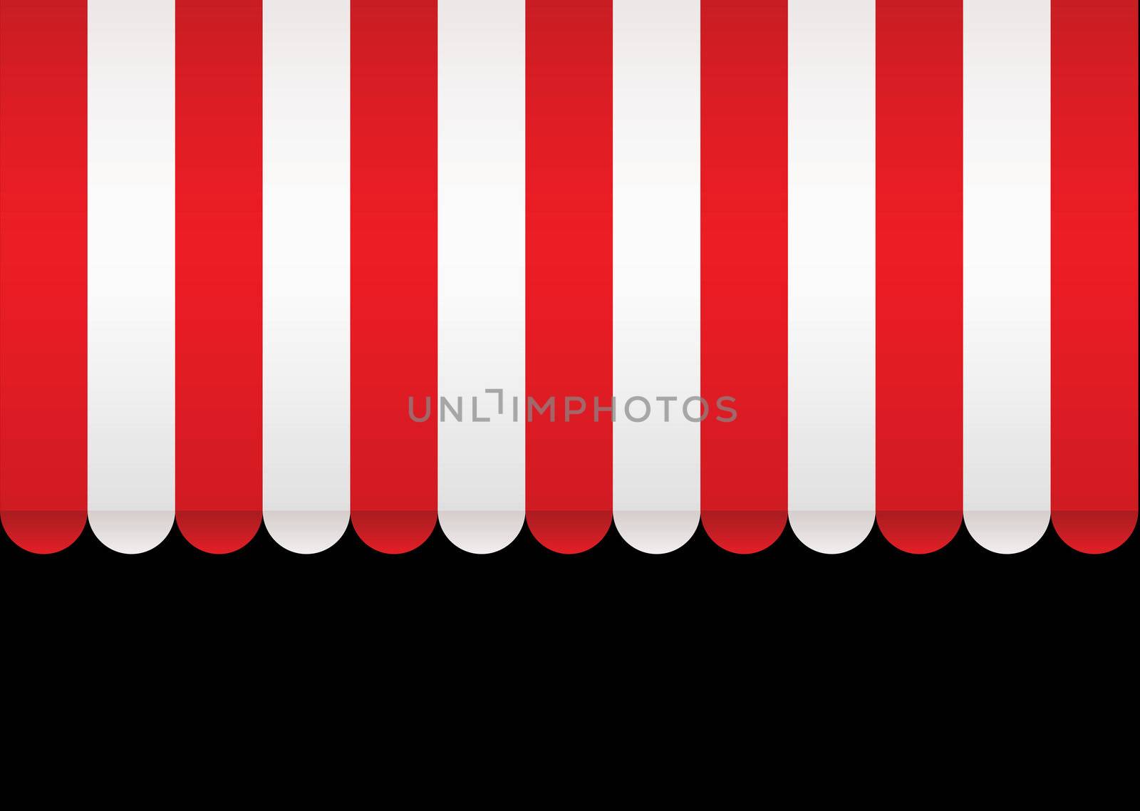 Red and white strip shop awning with space for company name