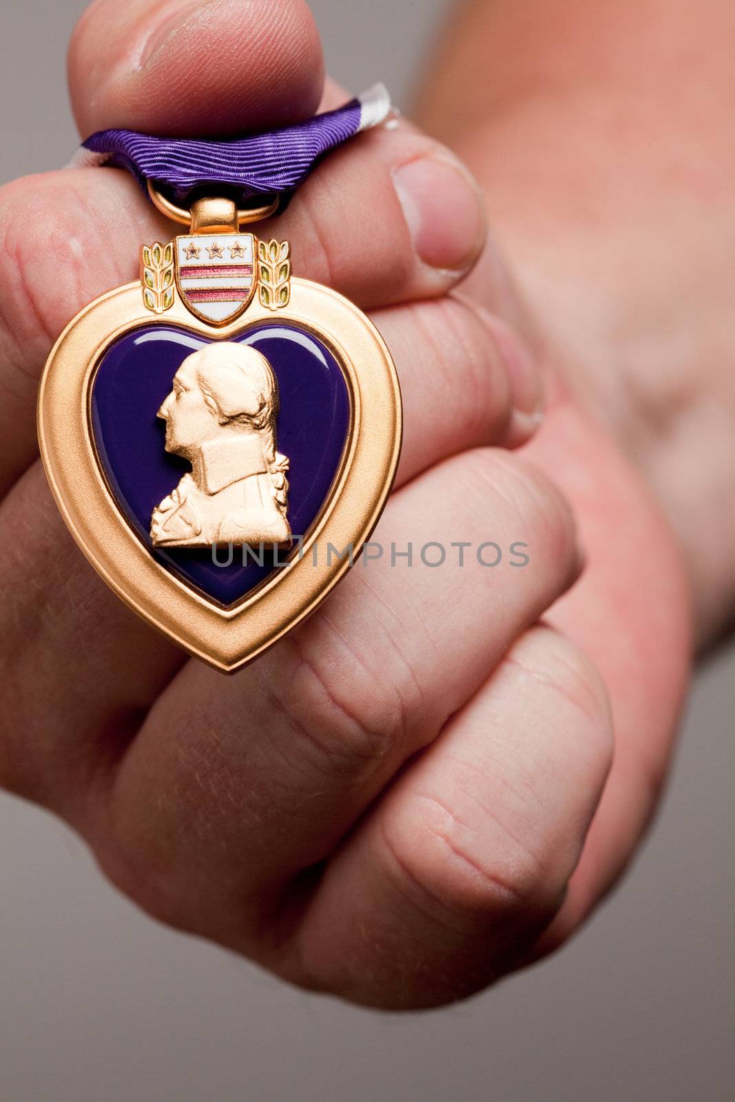 Man Holding Purple Heart War Medal by Feverpitched