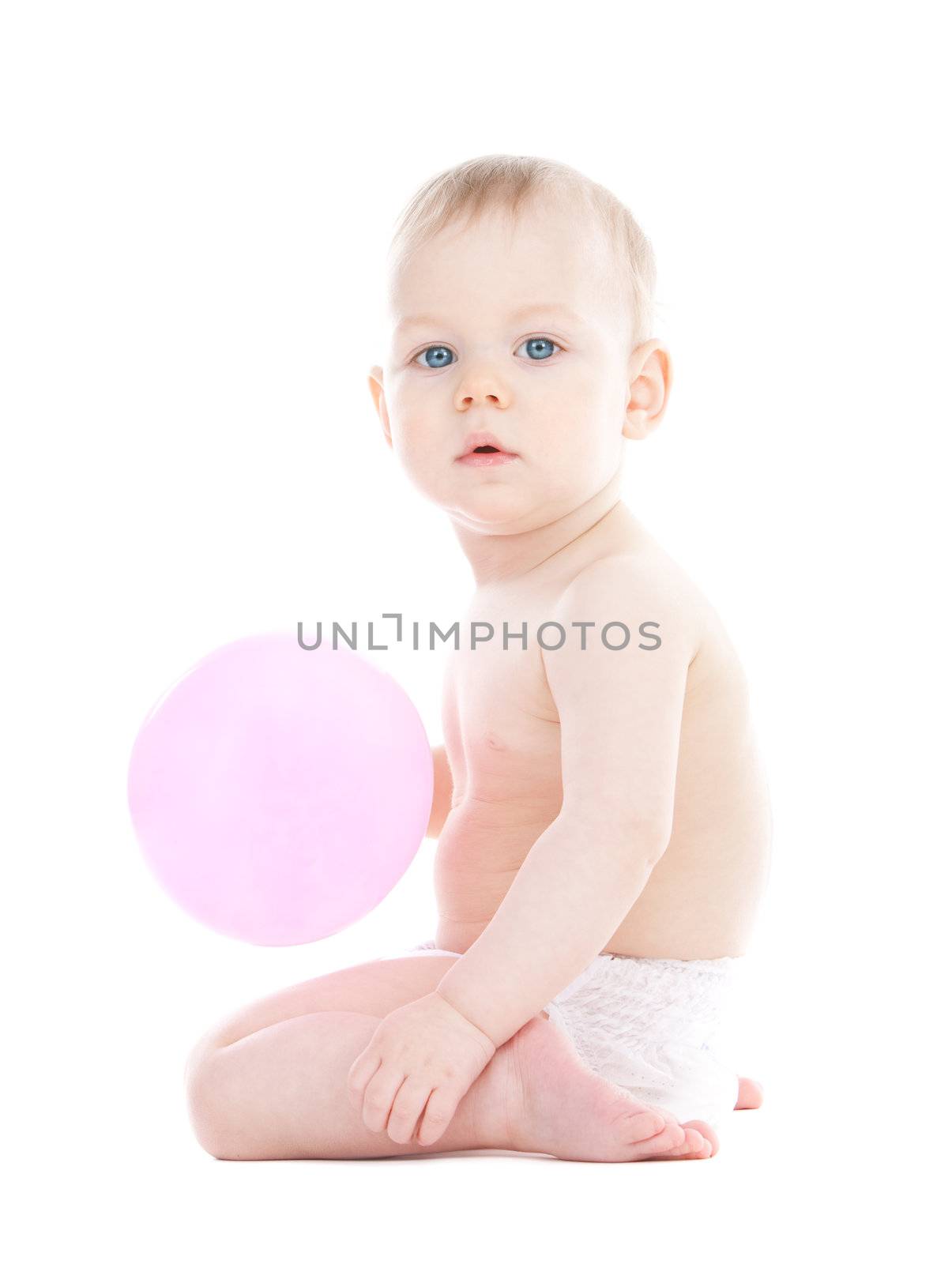 Baby with a balloon on isolated white background
