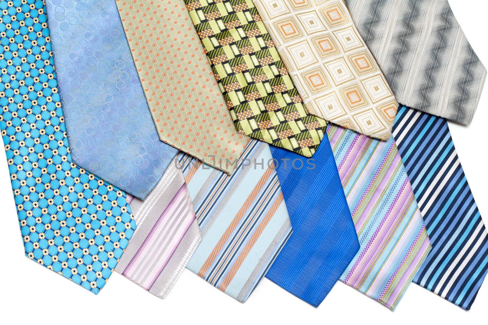 Colour, striped male ties insulated on white background