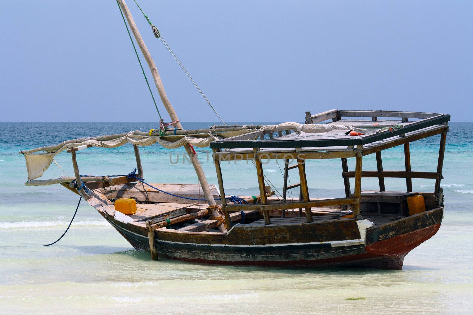 Boat on Nungwi white-sand beach, Zanzibar