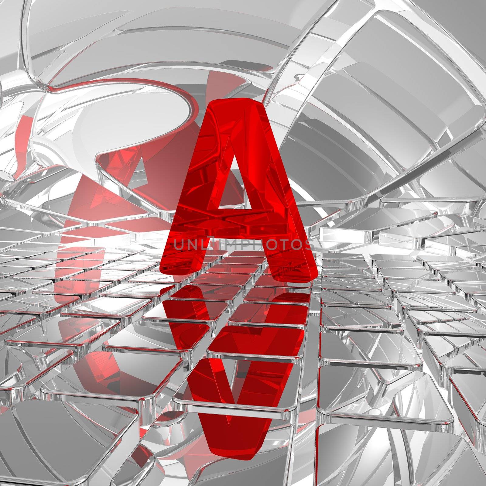 red uppercase letter a in futuristic space - 3d illustration