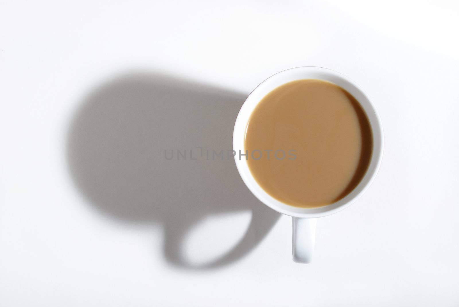 An overhead shot of a cup of coffee.