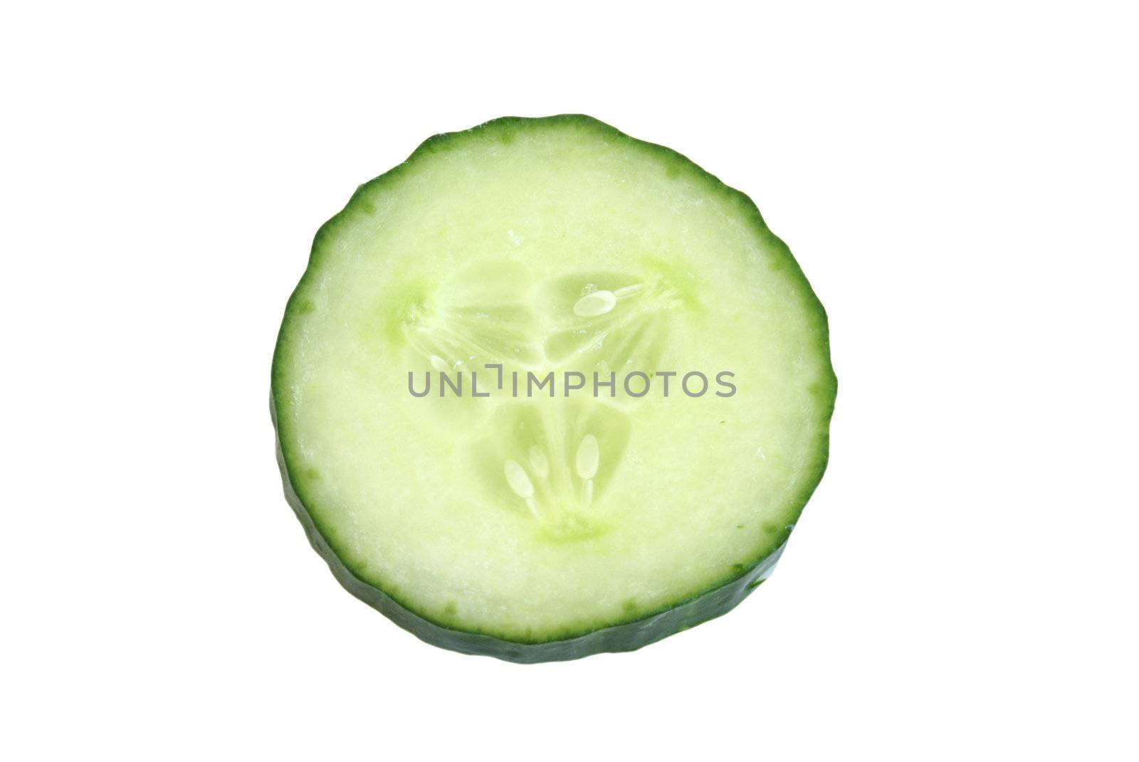 A cut piece of cucumber isolated on white background.