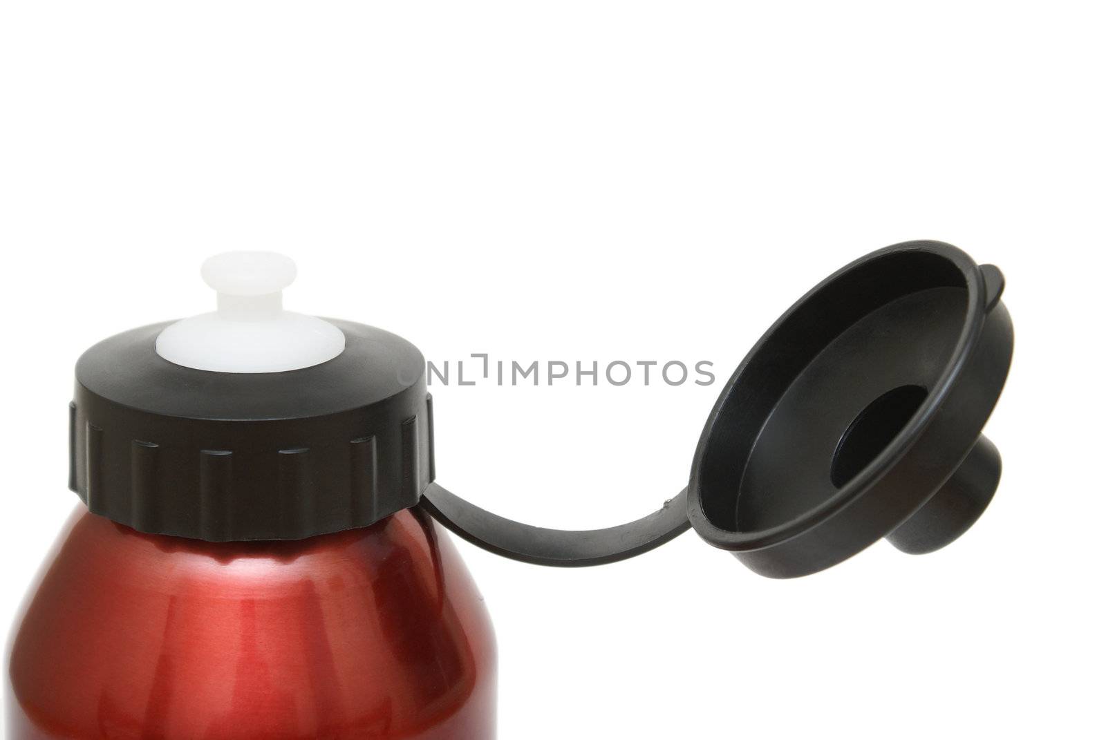 A red water bottle isolated on white background.