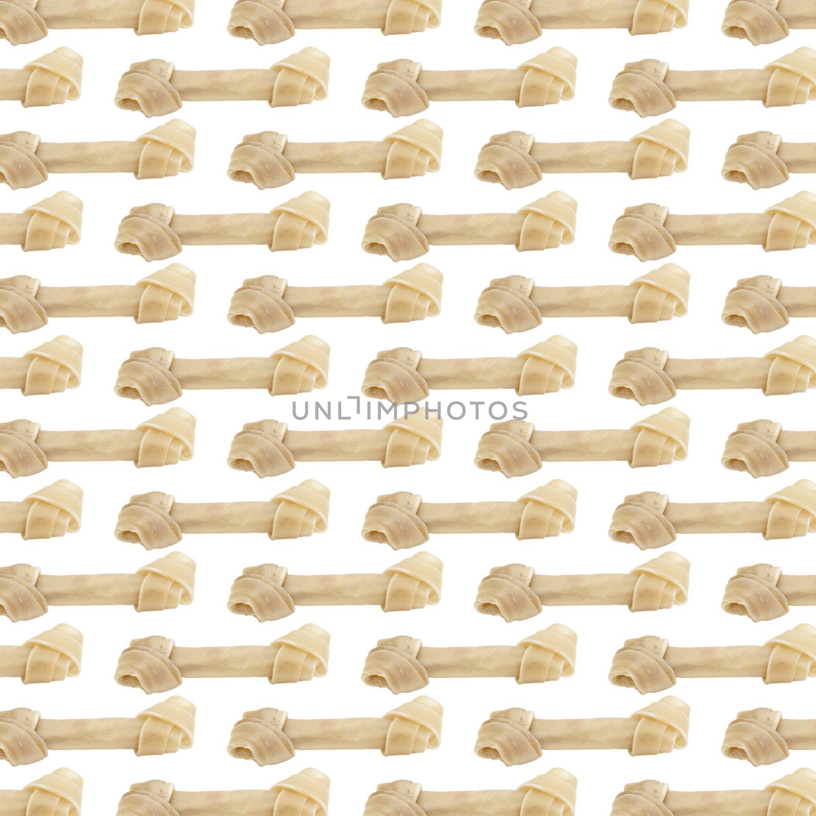 A wallpaper background made of rawhid dog bones.