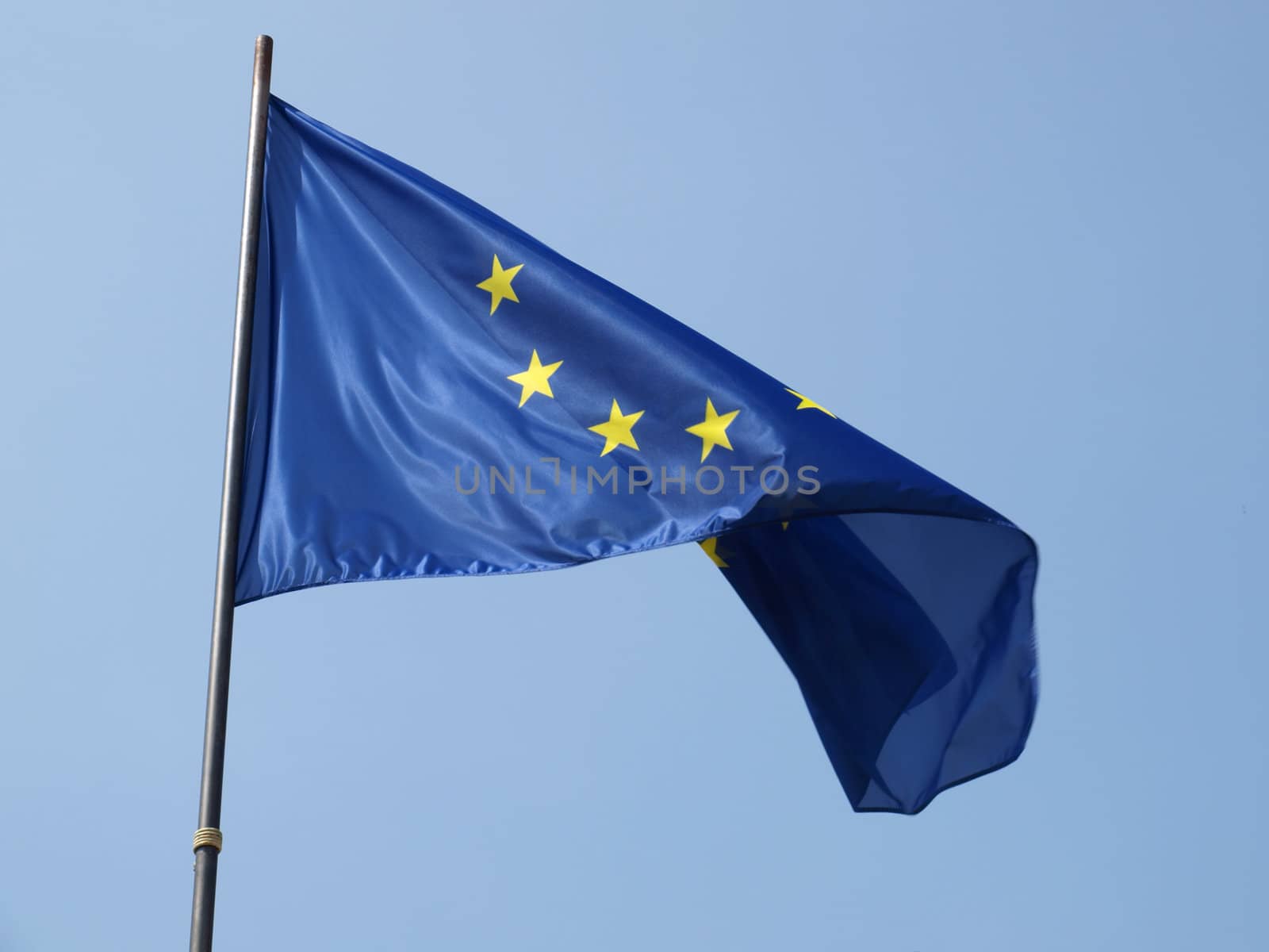 Flag of the European Union over blue sky