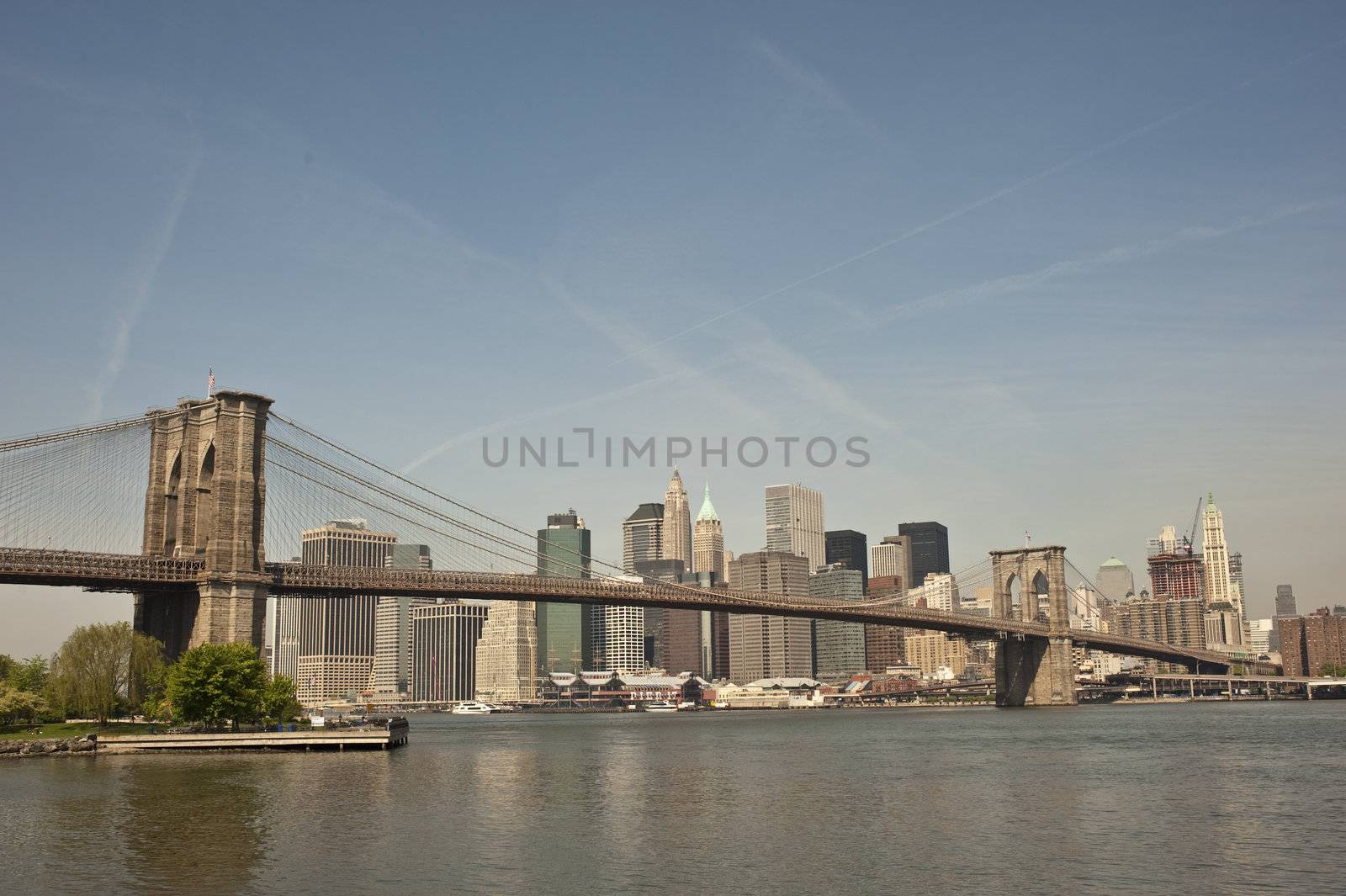 The Brooklyn Bridge, East River, and Manhattan Island.  New York. by rongreer