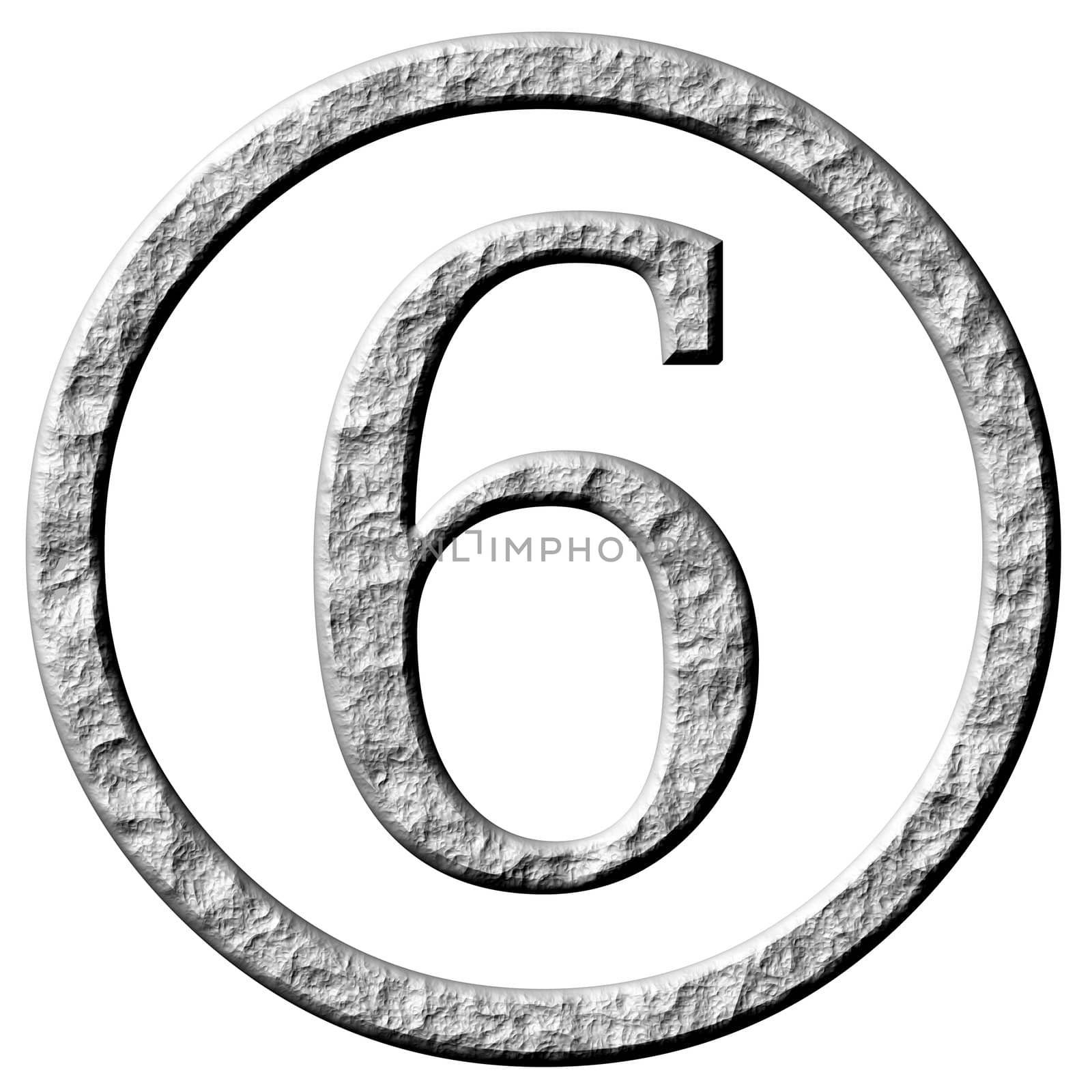 3d stone framed number 6 isolated in white