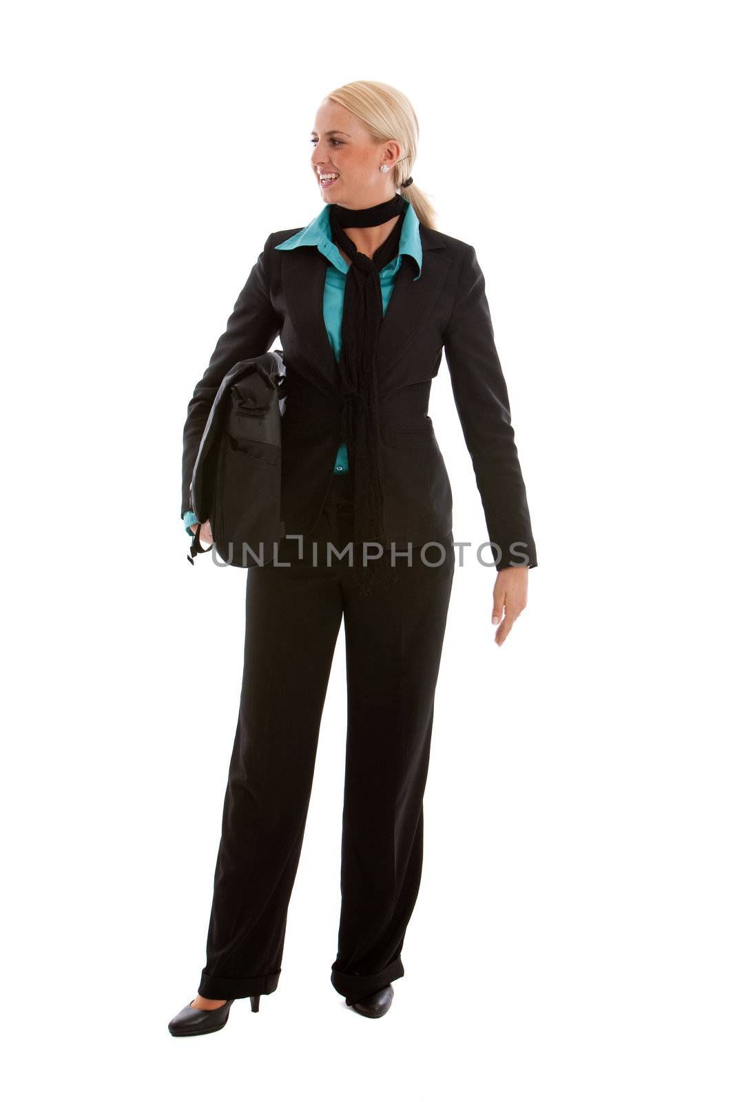 Business woman in full body standing with bag