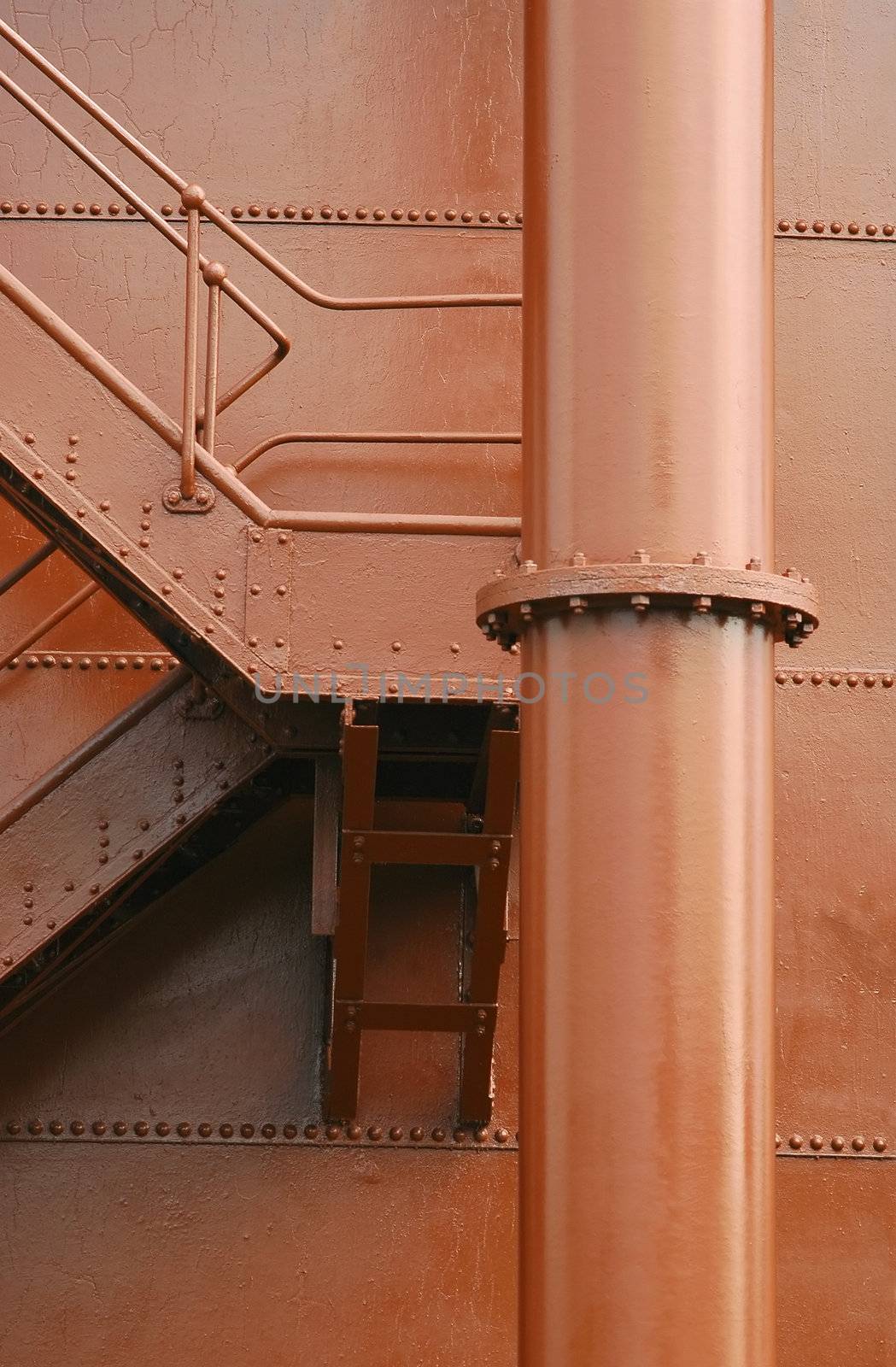 pipeline and stairway on a gas storage facility structure