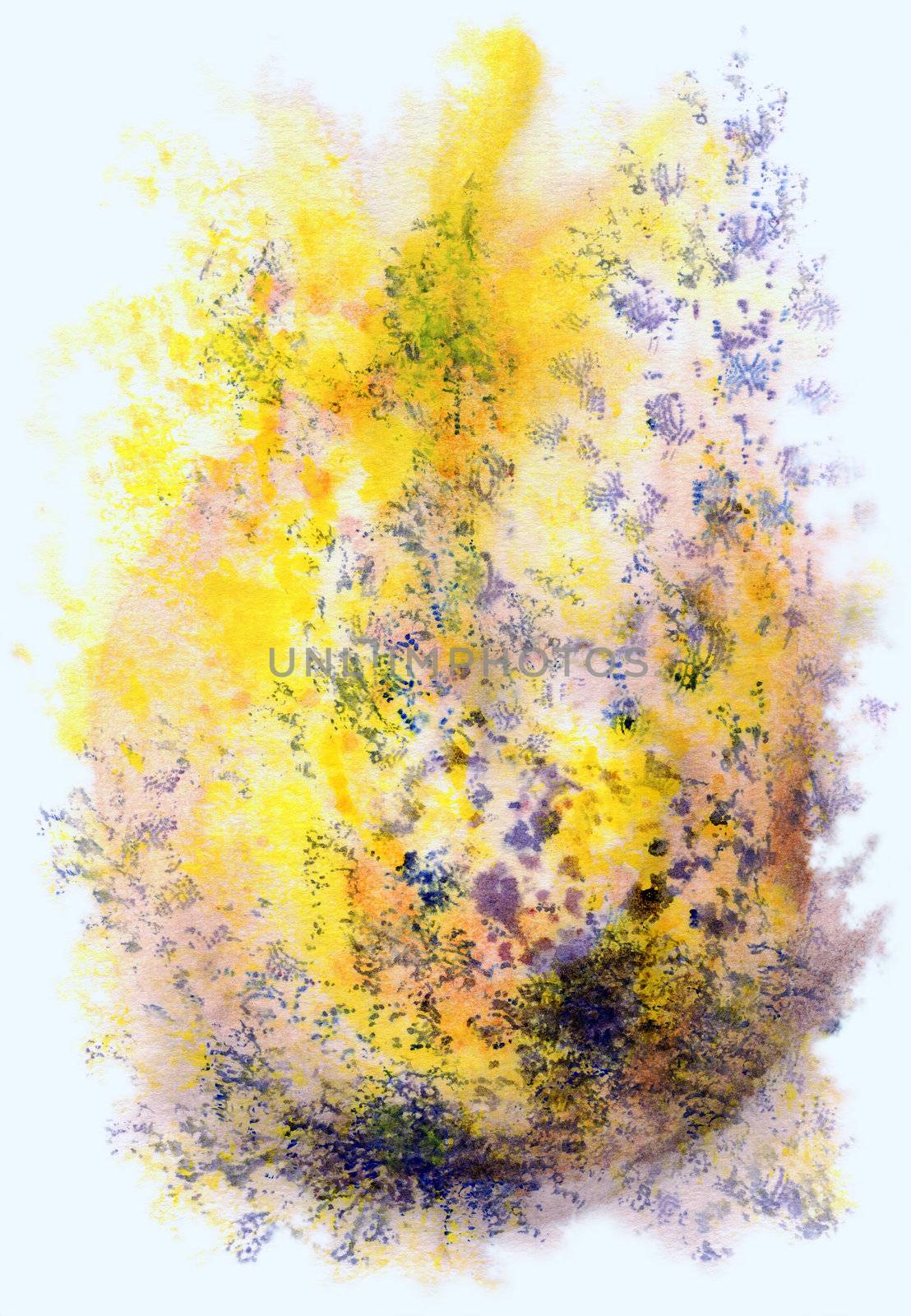 Abstract background, watercolor, beautiful hand painted on a paper. Yellow, blue, violet