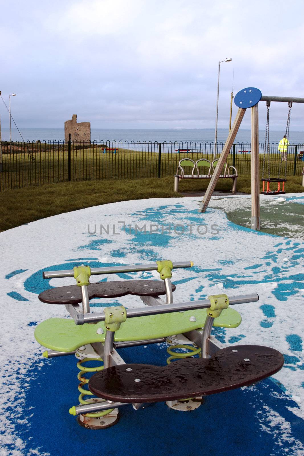 playground at the seaside resort of ballybunion ireland in winter