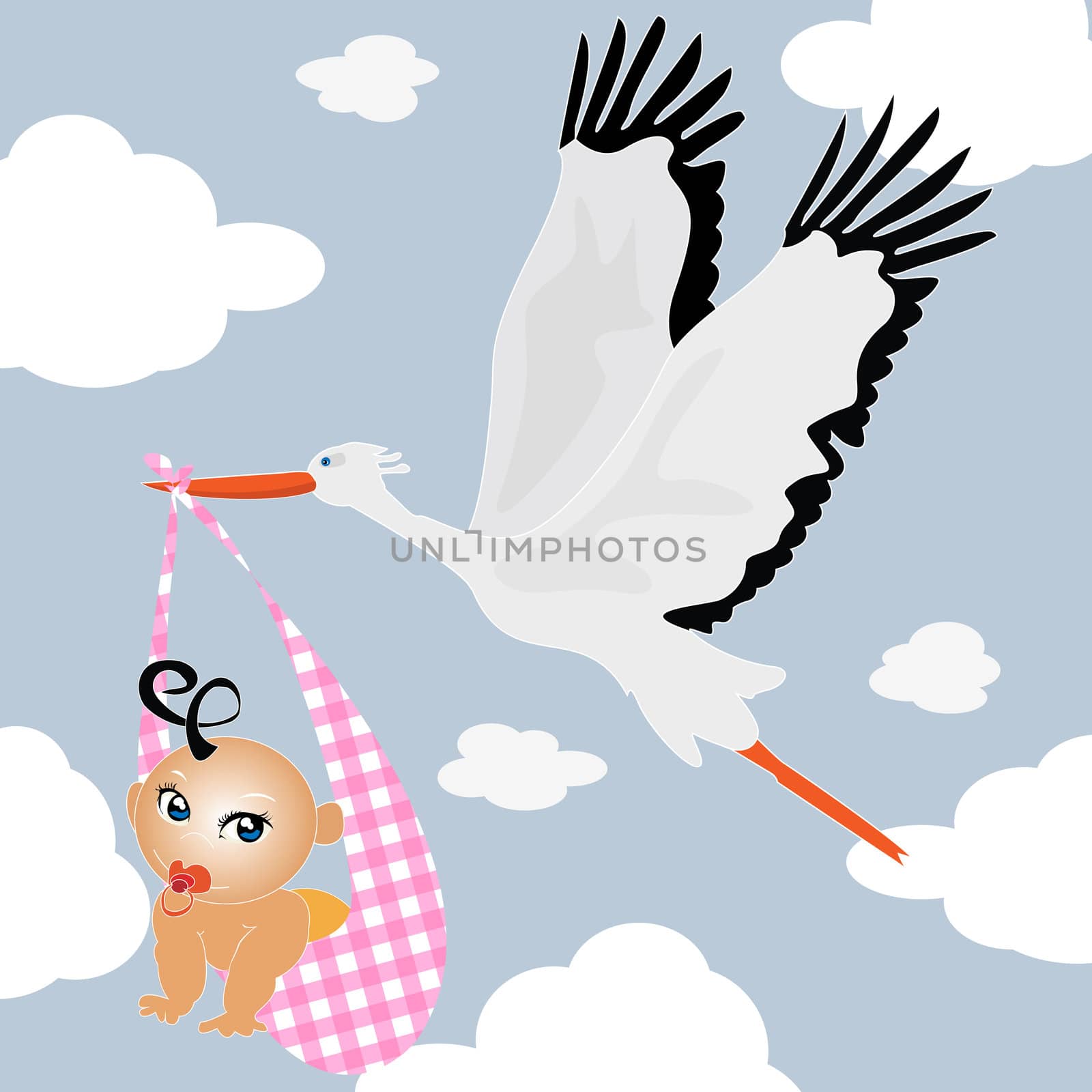 Baby boy delivery stork background