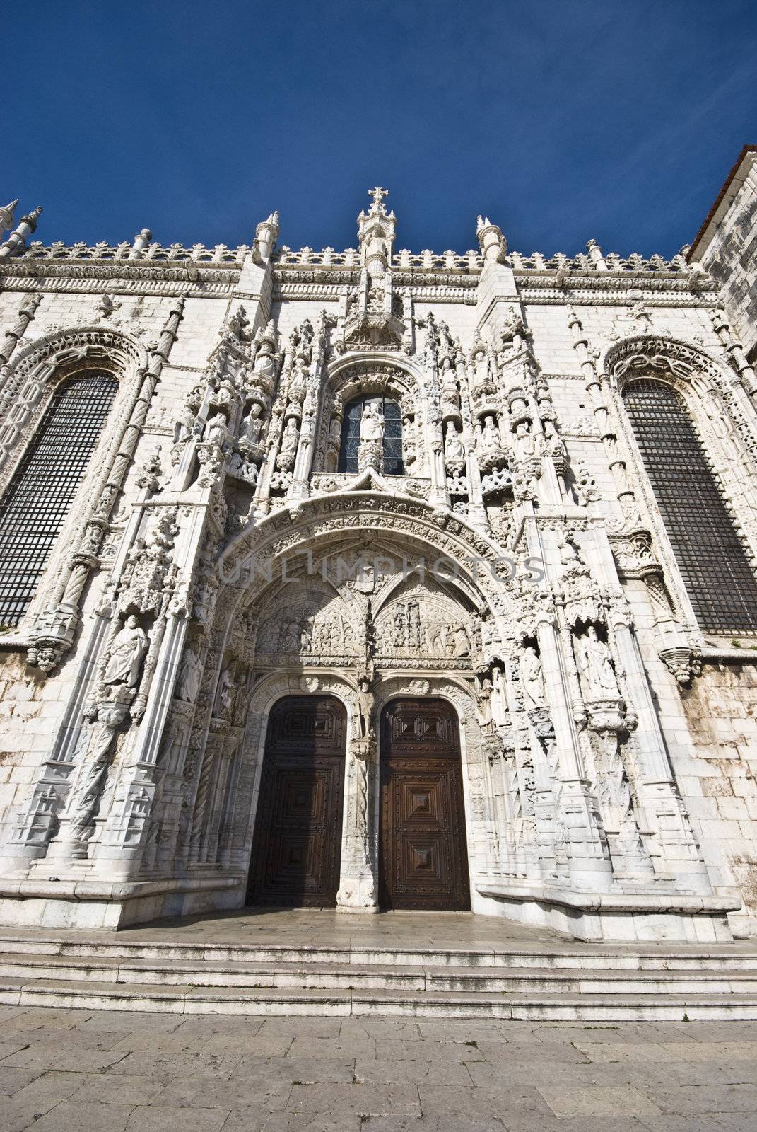 detail of the facade of the famous Mosteiro dos Jeronimos in Lisbon