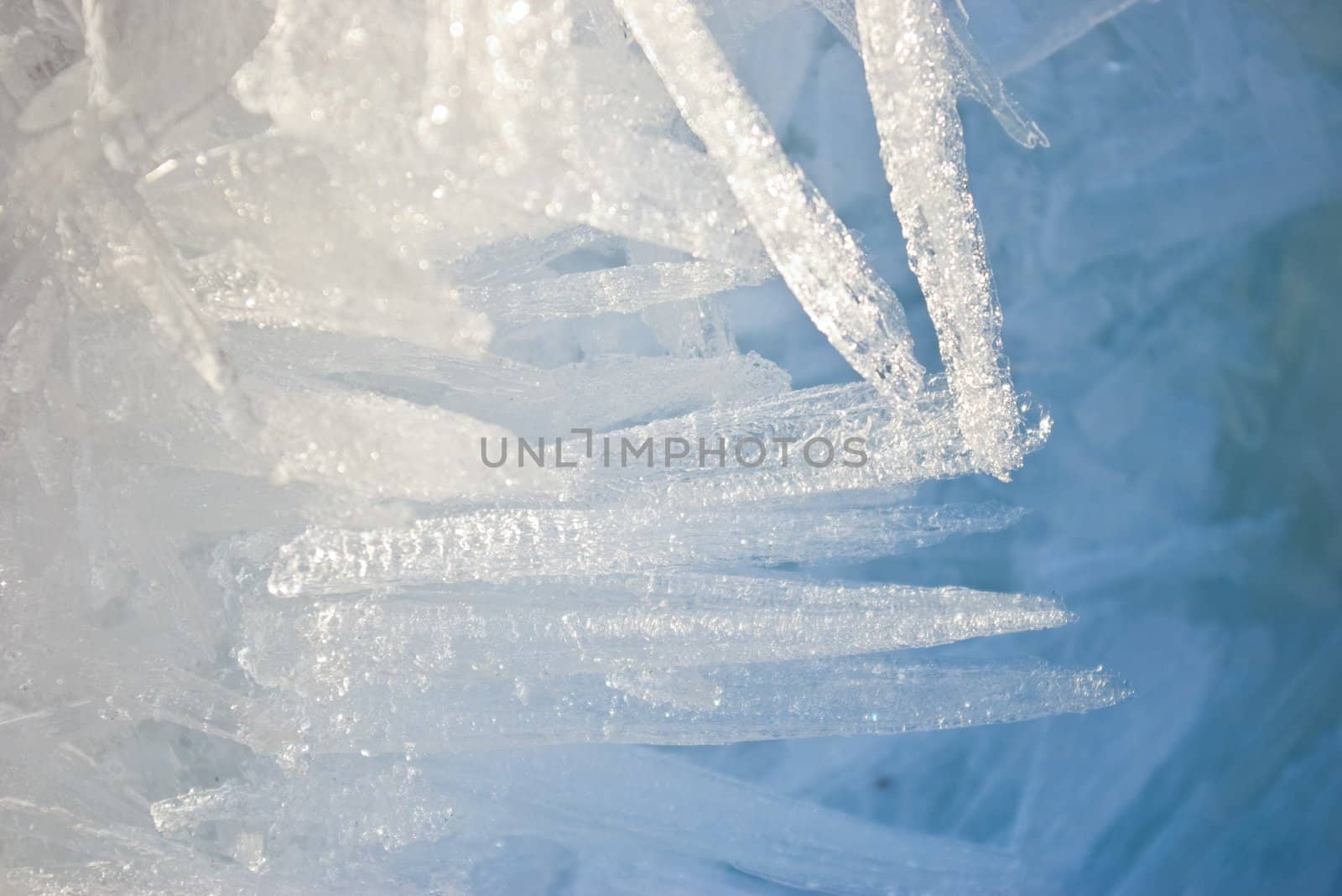 the closeup of ice crystals with very shallow