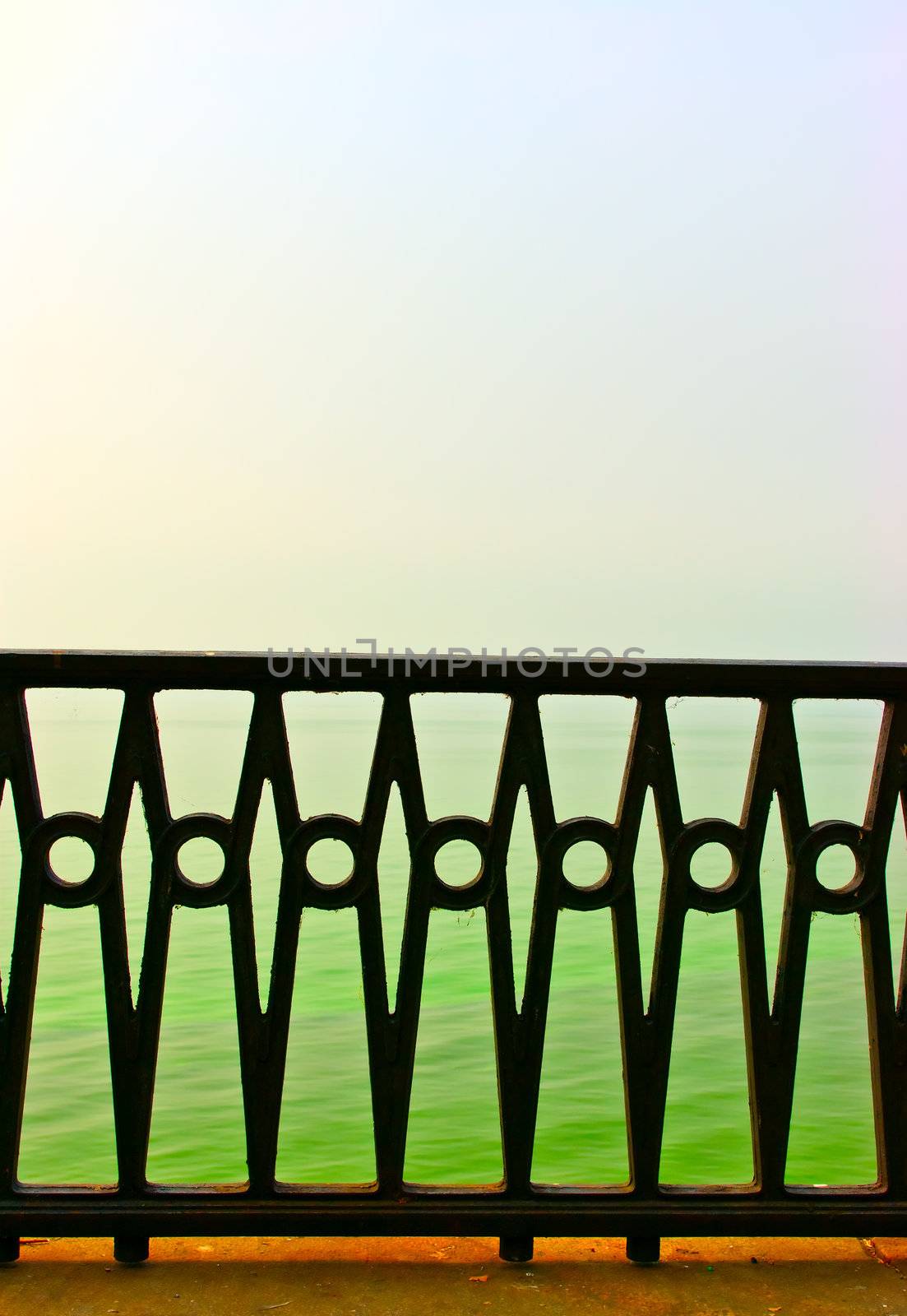 the beautiful forged fence against the sea