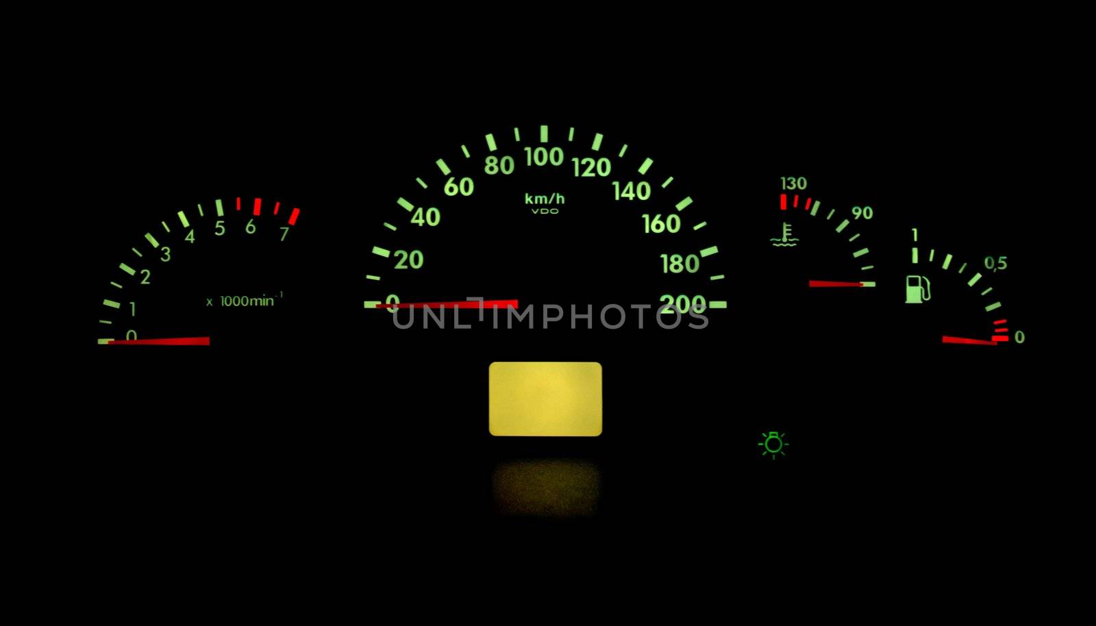 the colored iinstrument panel of the car
