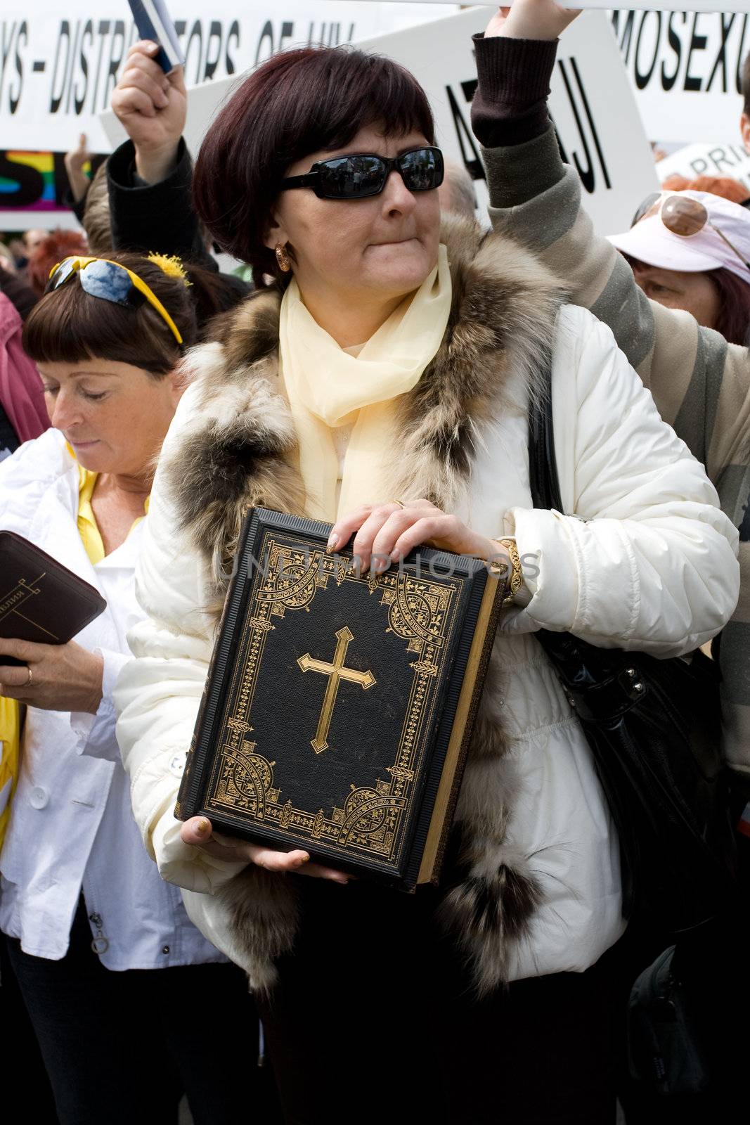 RIGA, LATVIA, MAY 16, 2009: Protestors against Baltic Gay Pride 2009