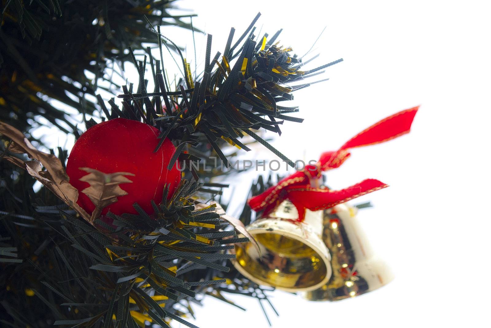 Christmas tree with decorations ,close up view