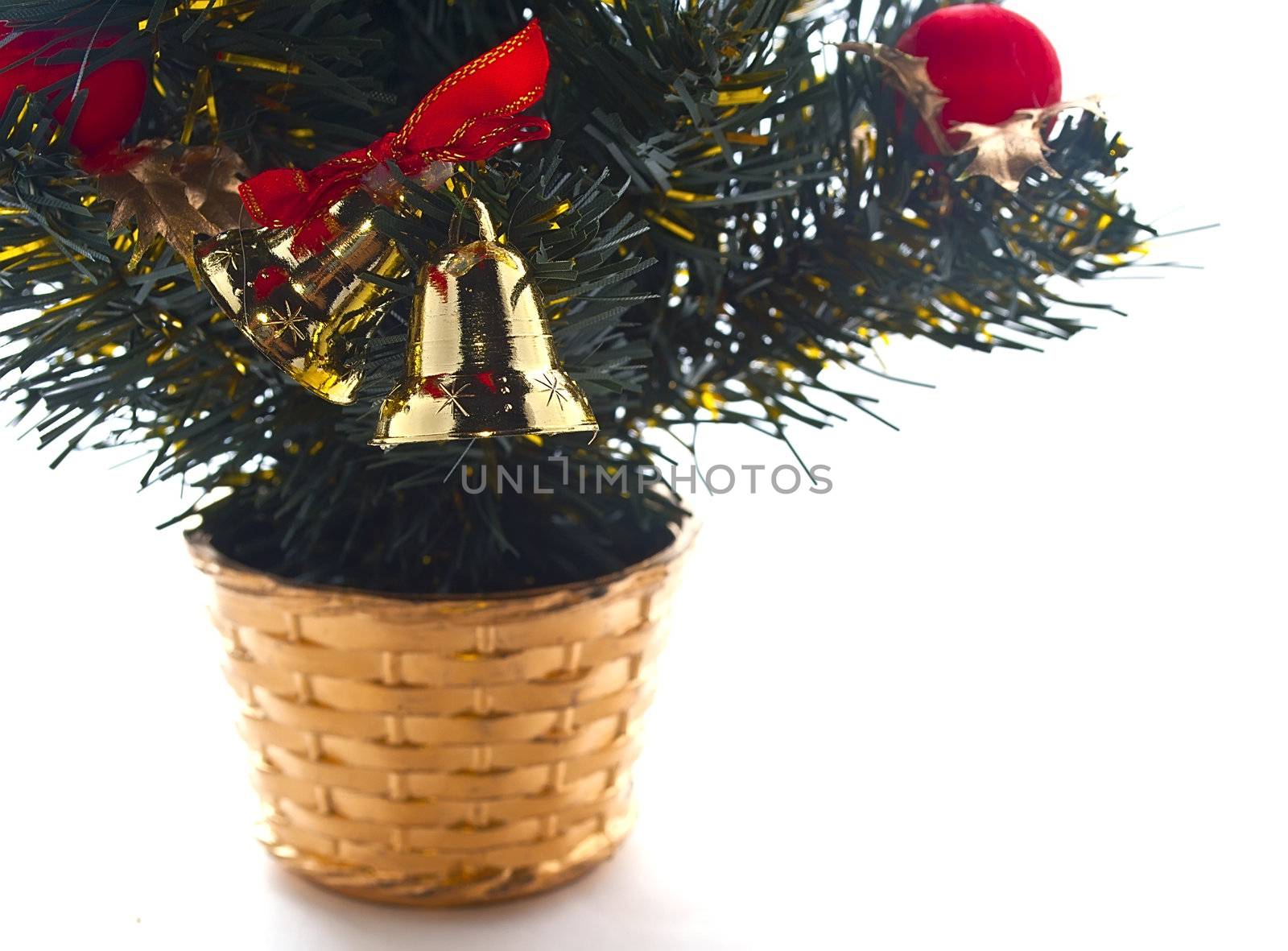 Christmas tree with decorations ,close up view