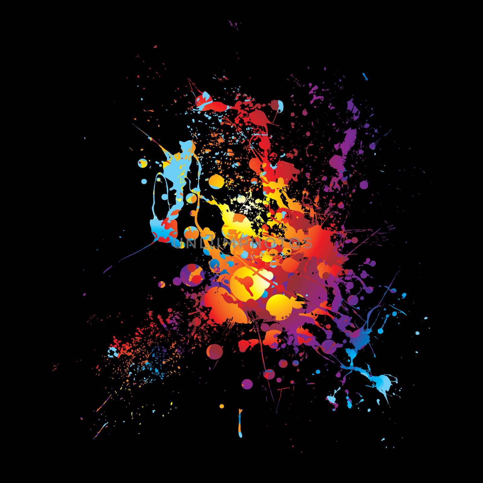 Rainbow ink splat with abstract bright colors with black background