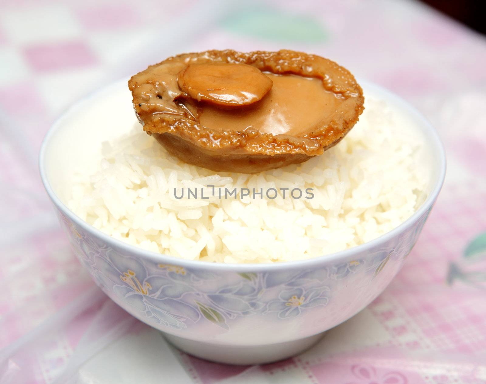 home made cooked abalone on rice